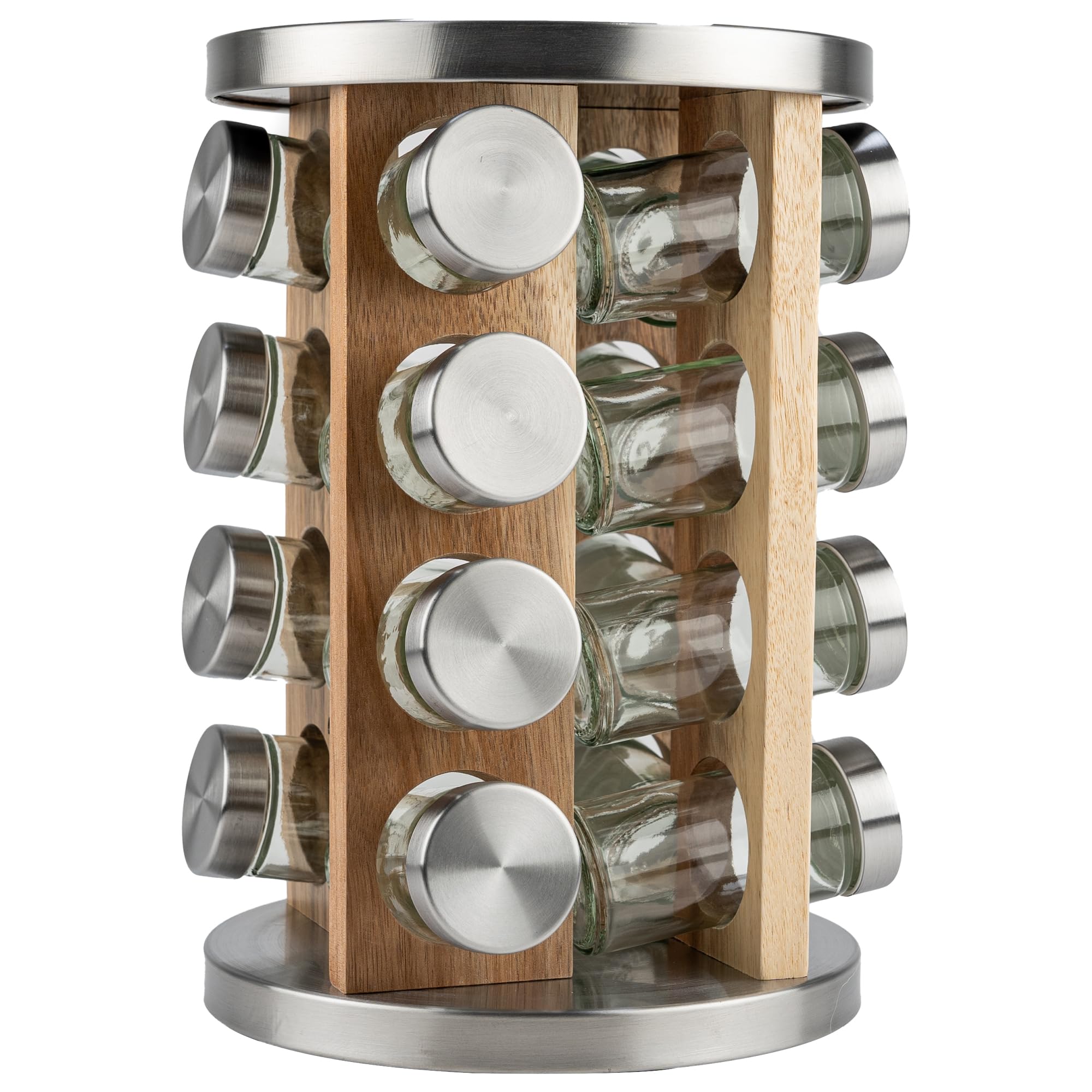 KARL HAUSMANN Portaspezie Girevole con 16 Barattoli in Vetro - Organizer Cucina Salvaspazio con Base Rotante 360° - Porta Spezie da Cucina in Legno e Metallo