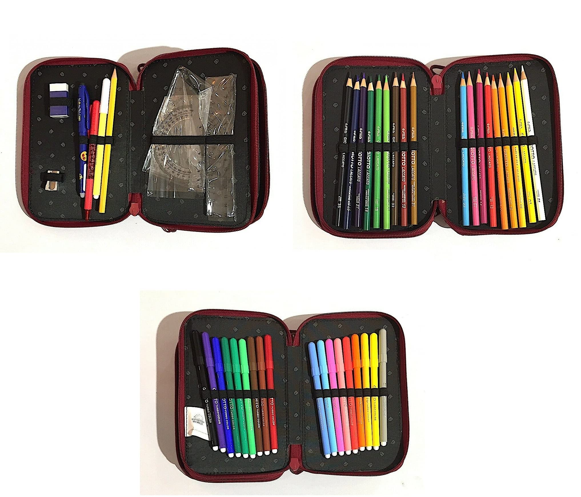 Scuola Zaino Hogwarts nero Tondo 3 Scomparti + astuccio 3 piani completo + omaggio portachiave gioco cubo e penna colorata