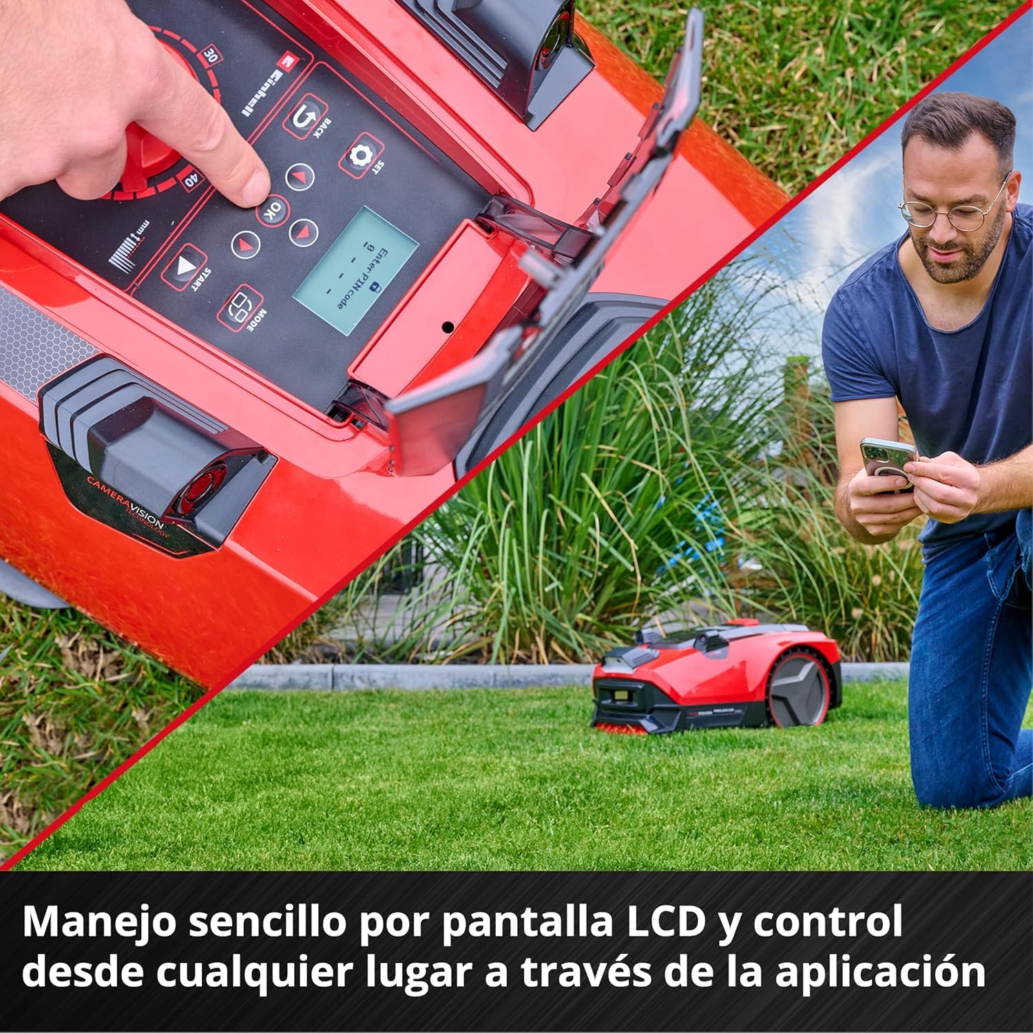 Einhell Robot cortacésped FREELEXO CAM Plus 600 Power X-Change (18V, cámara en Lugar de Cable delimitador, para 600 m², WiFi, hasta un 25% de inclinación, Incl. batería de 4,0 Ah Plus)