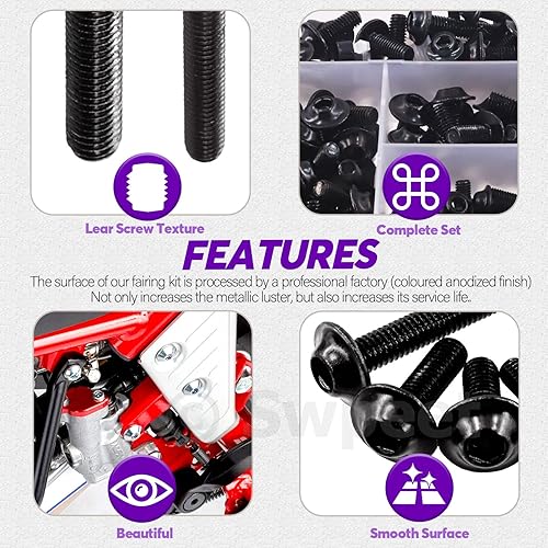 Miniatura 5 de Swpeet Kit surtido de pernos de carenado para motocicleta, 177 unidades, 2 tamaños, M5 M6, tornillos de parabrisas para motocicleta, fijación,