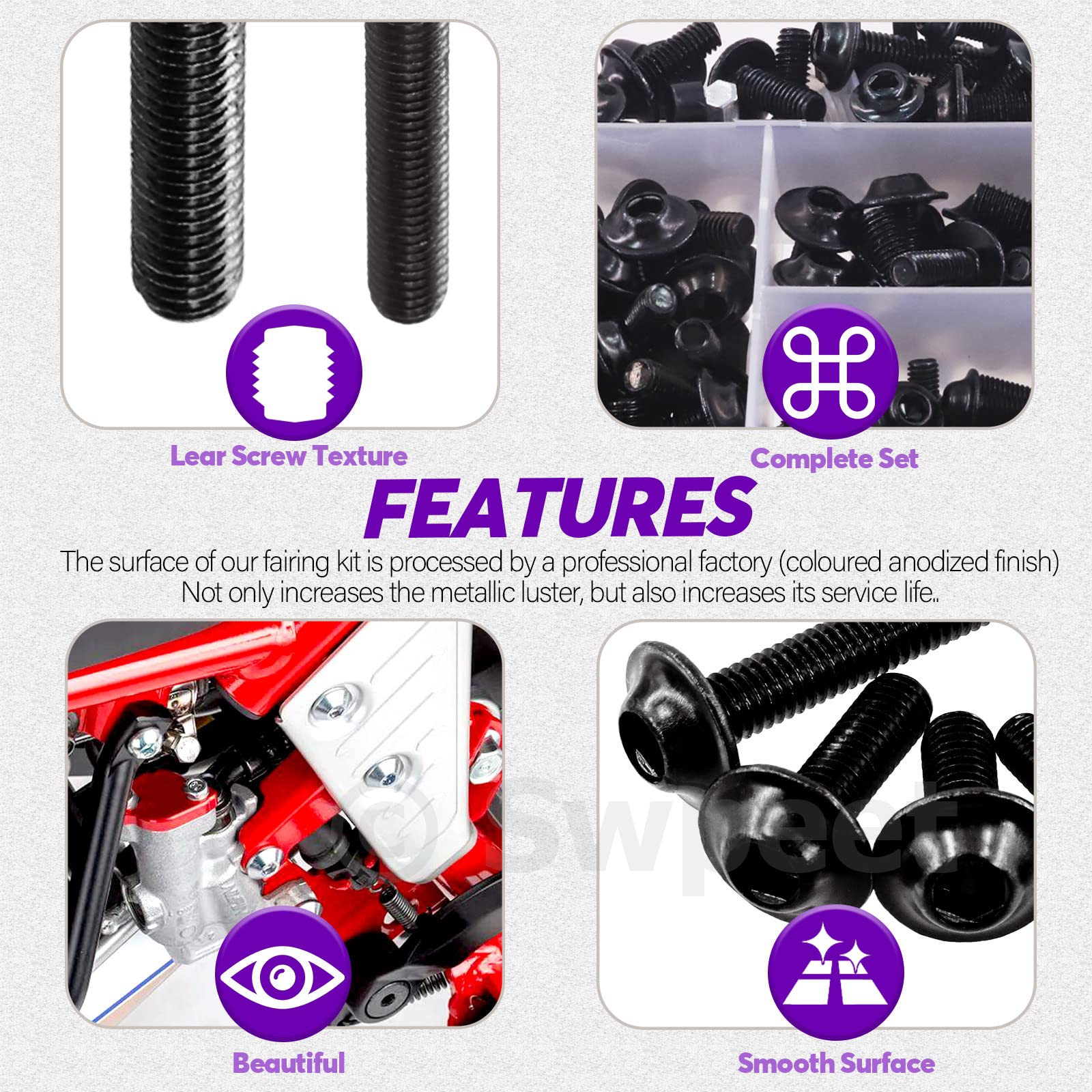 宅配便配送 Sun Ms 177個 セット合金 M6 M5フェアリングボルトキットフロントガラスボディ修正ネジナットモーターサイクルボルトセットカラーネジ Color Red Www Designsbymissmandee Com