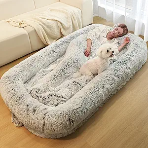 Human Dog Bed for Adults, 46 x 10 x 76 Long Human Size Dog Bed, Removable Cover, Orthopedic Design, [Light Grey]
