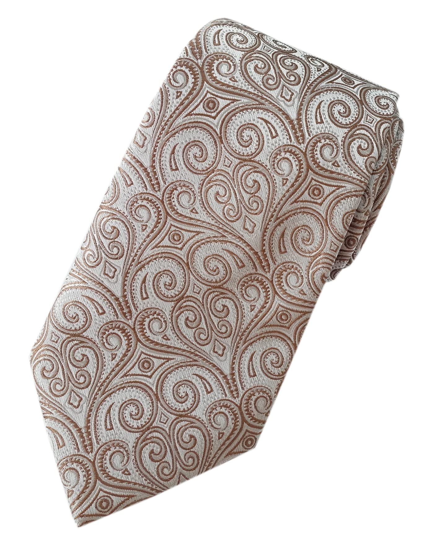 Towergem Extra Long Men's Tie Woven Jacquard Gold Paisley Necktie XL 63"
