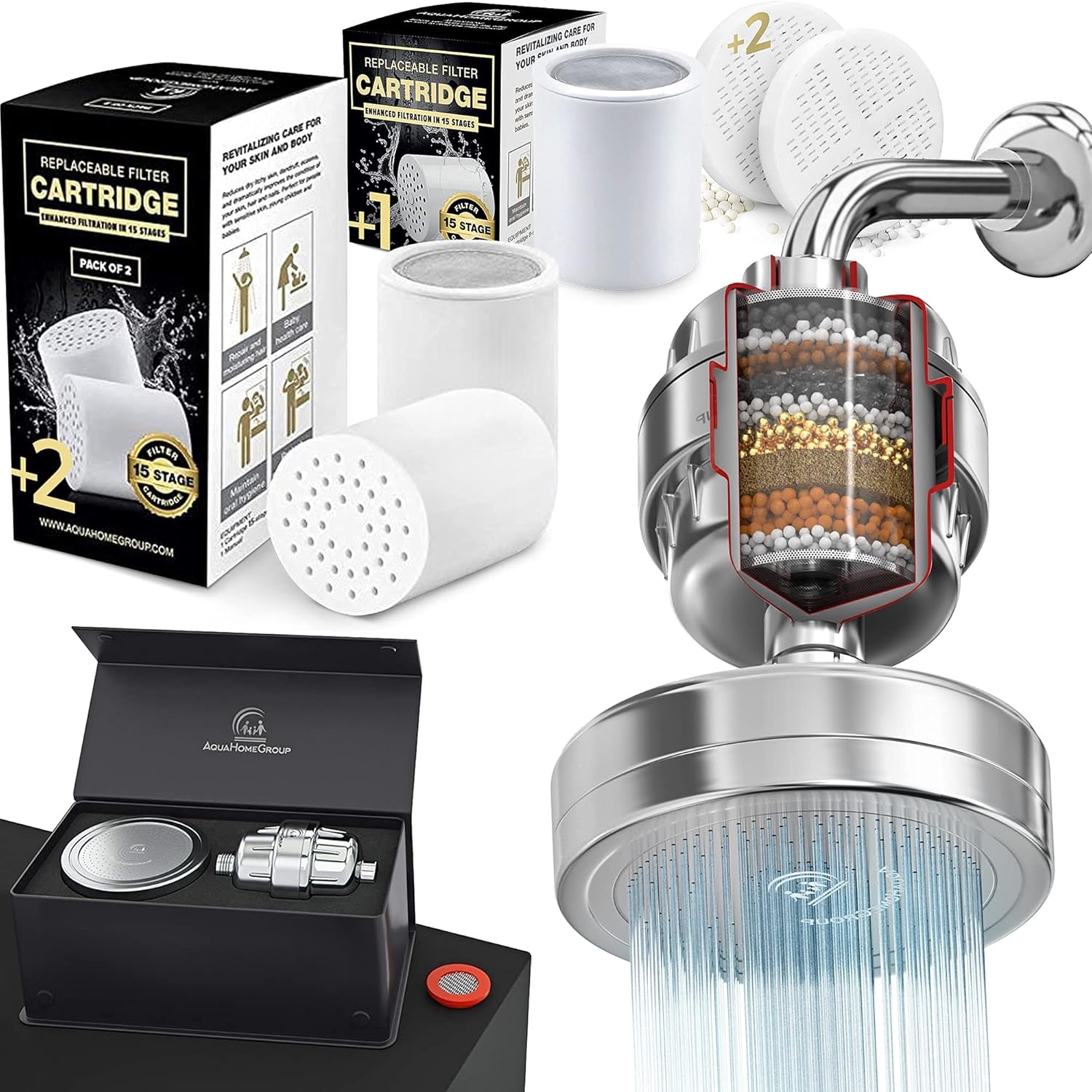 AquaHomeGroup Luxury Filtered Shower Head Set 15 Stage and 2x