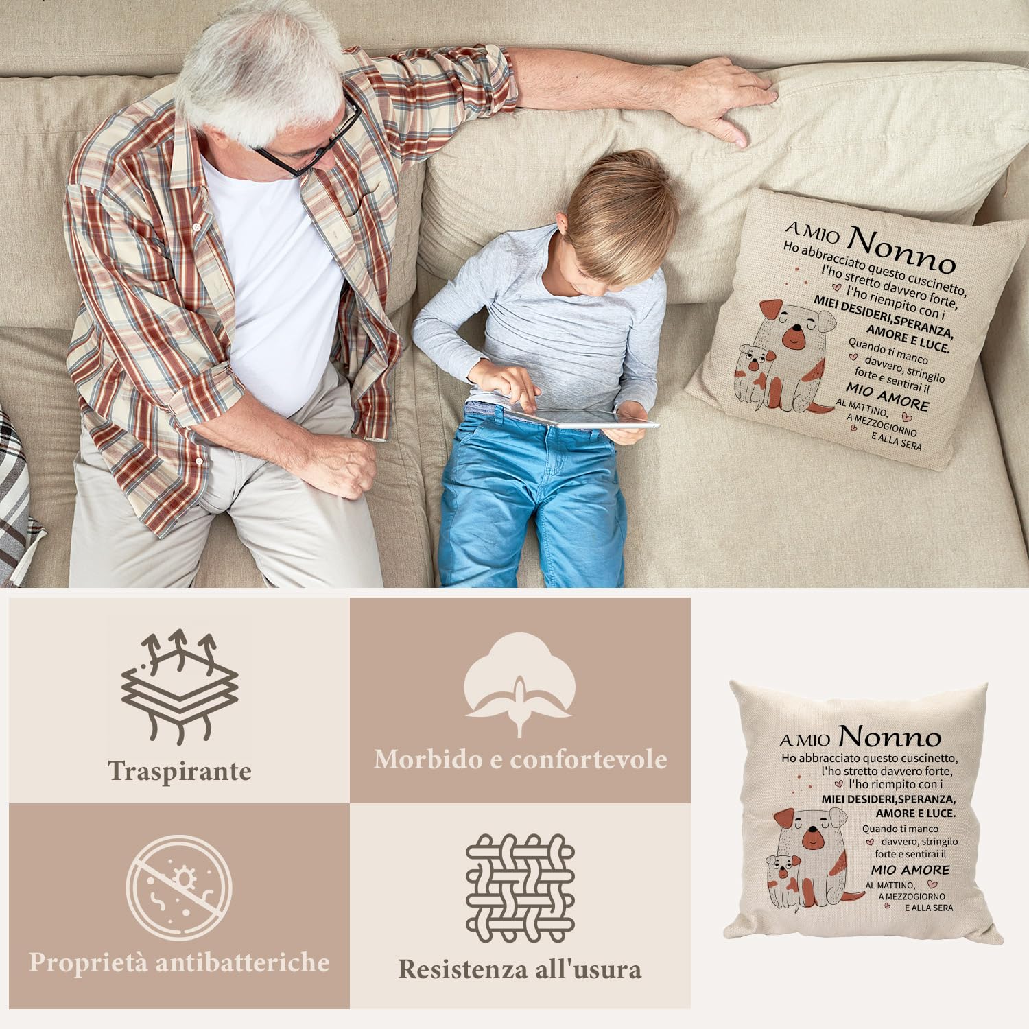QXRXN Regalo Nonno Natale Utile da Nipote, A Mio Nonno Federa Cuscino 45x45 Personalizzata Letto Divano Decor, Federe Cuscini Idee Regali per il Nonno Natale Compleanno Festa del Papà