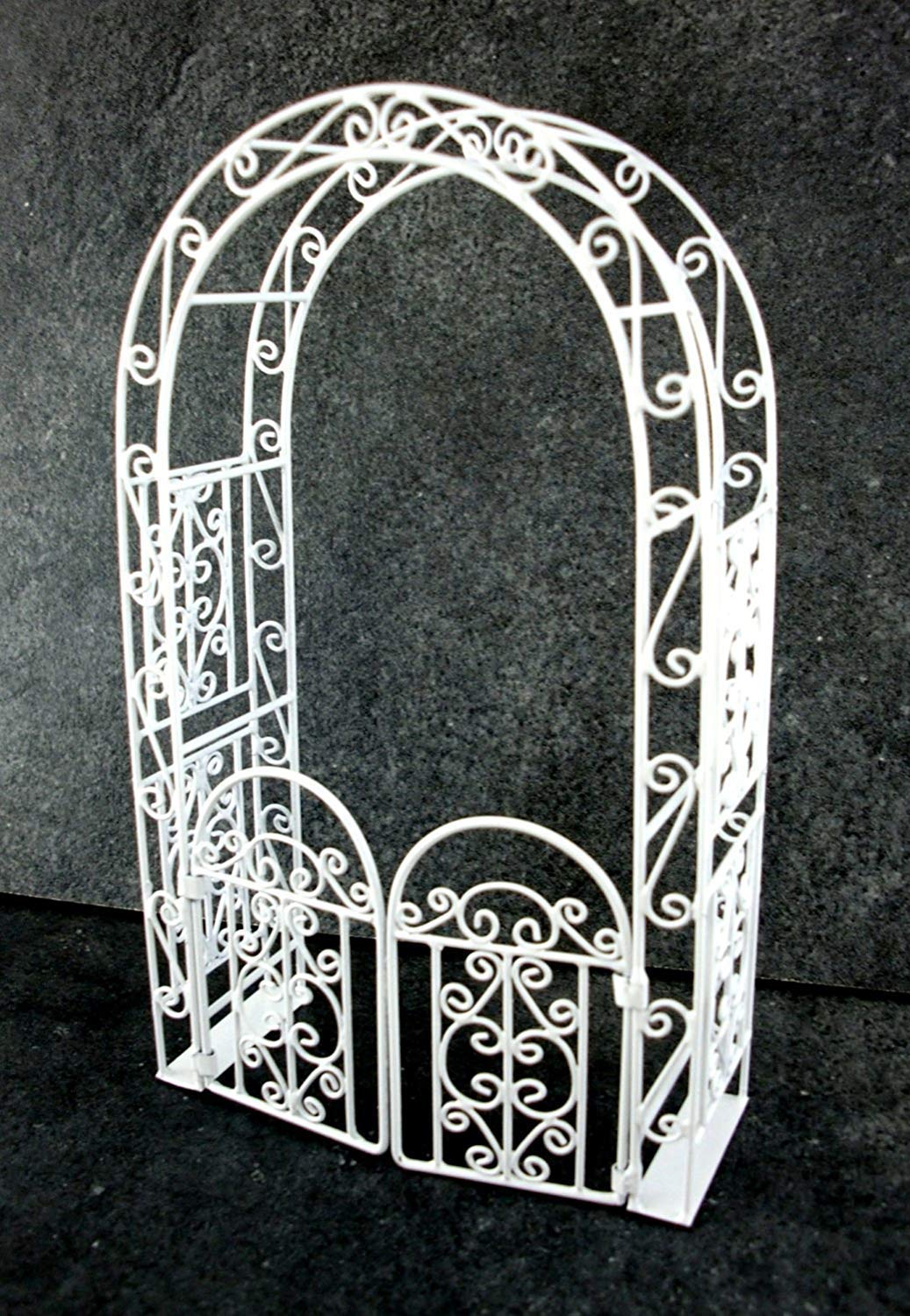 Melody jane Miniatura per Casa Delle Bambole Mobili da Giardino Bianco Filo Ferro Battuto Mandrino Arco con Gates