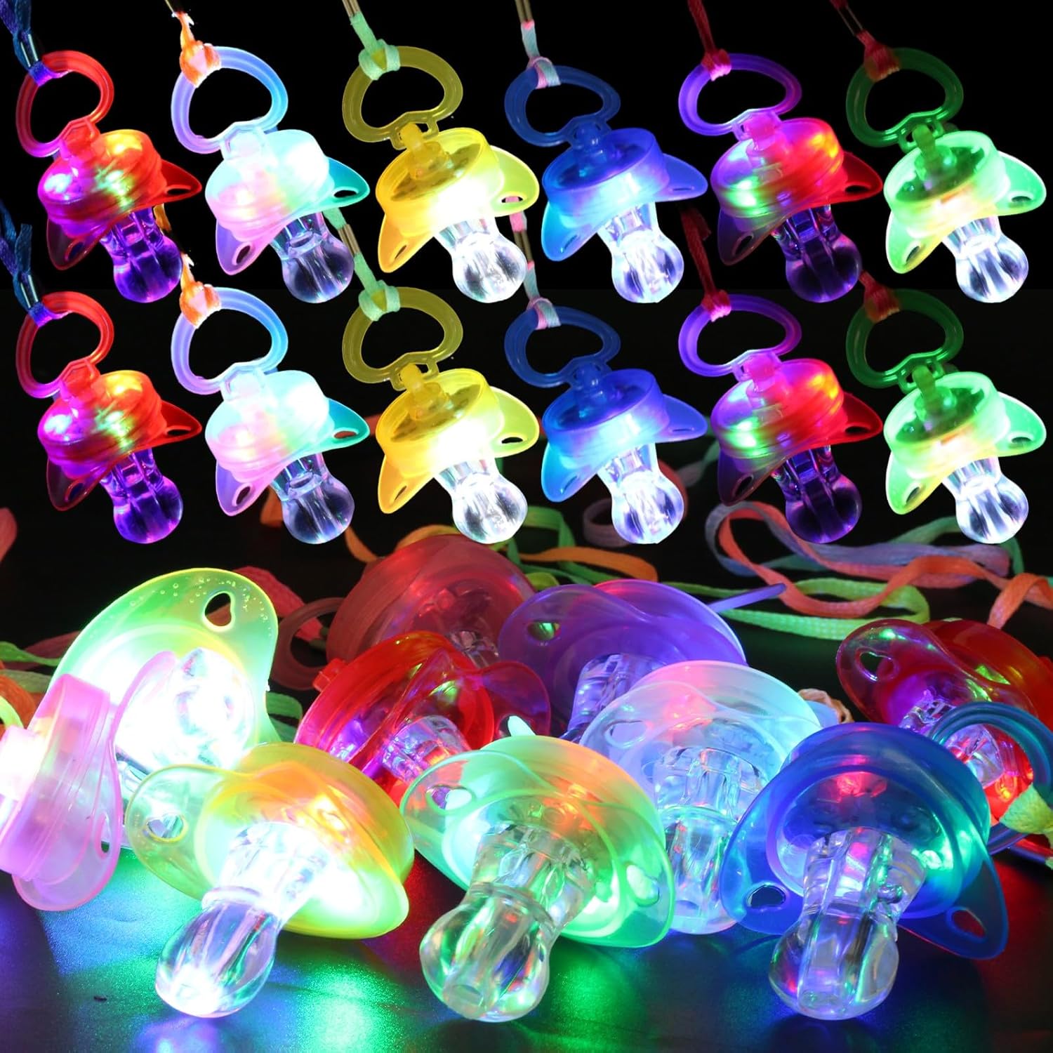 36 Pieces Light up Necklace Glow Pacifiers Glow in The Dark Flashing Pacifier Rave for Christmas New Year Concert Birthday Party Favors