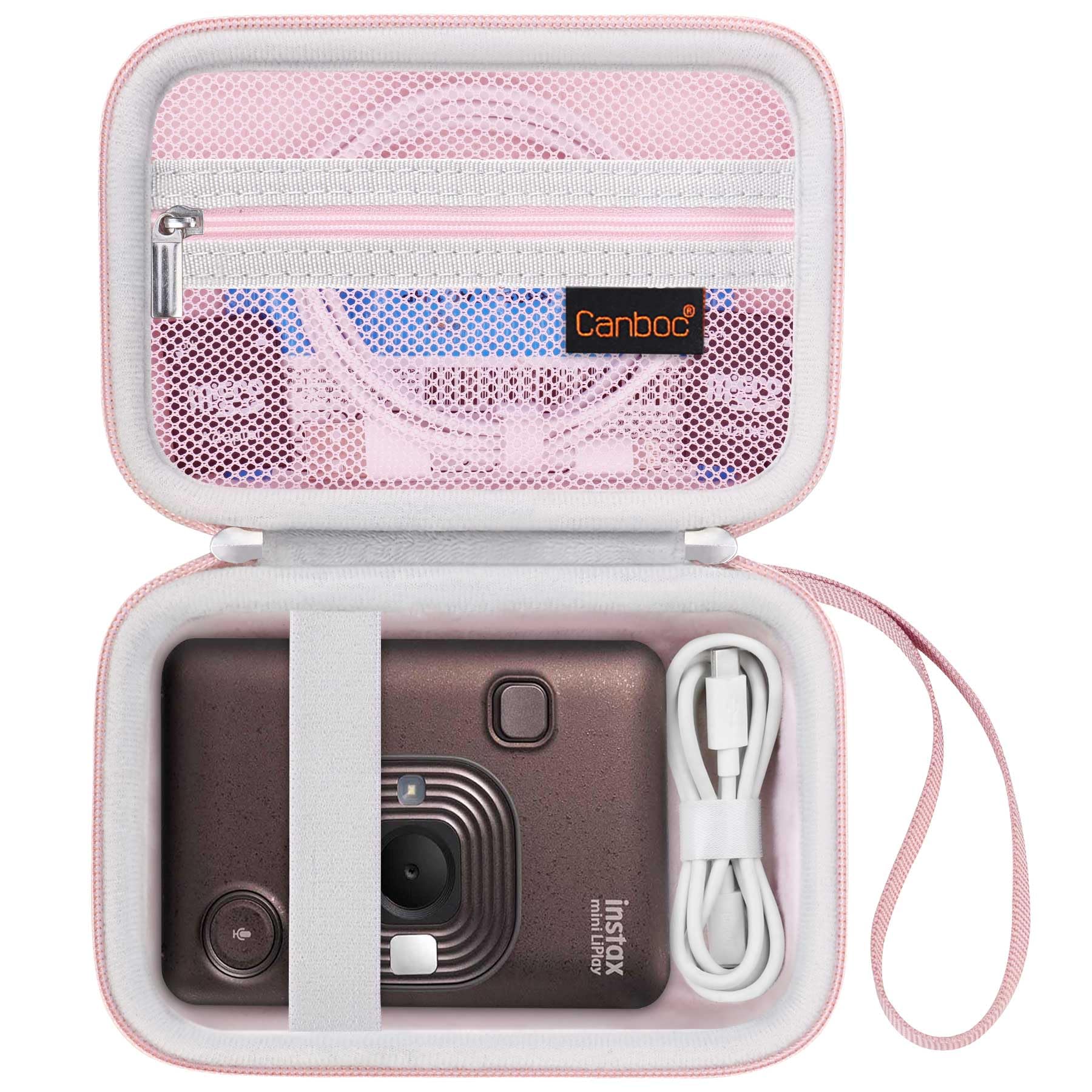 Canboc Carrying Case for Fujifilm INSTAX Mini LIPLAY Hybrid Instant Camera, Mesh Pocket fit Instax Mini Instant Film and Cable, Pink (Case Only)