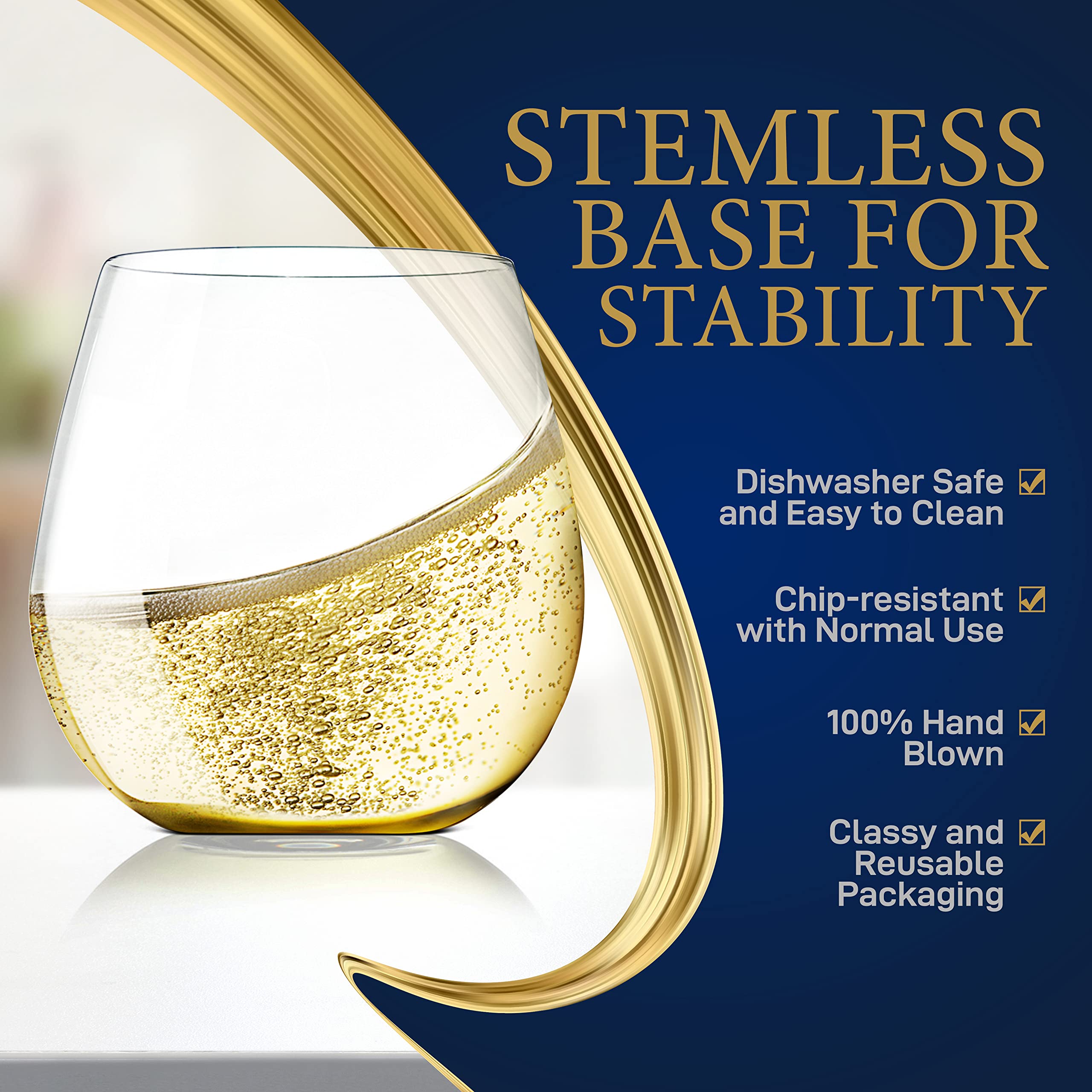 NutriChef Copas de vino sin tallo de 15 onzas, juego de 4 vasos de cristal transparente ultrafinos y elegantes, sin plomo, soplado a mano, sin costuras, apto para lavavajillas, para cualquier ocasión