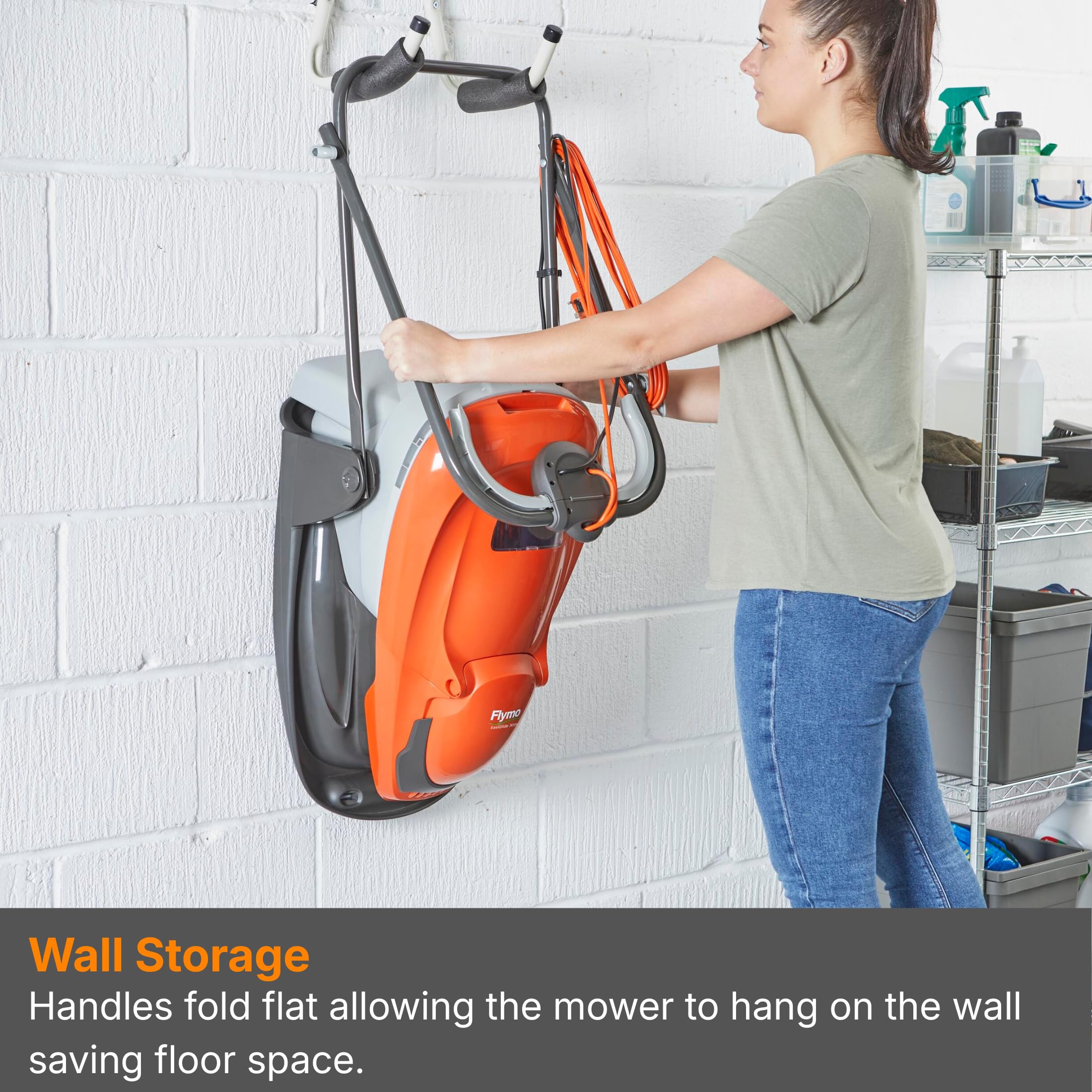 Flymo EasiGlide Hover Collect kosiarka 330 V, silnik 1700 W, szerokość cięcia 33 cm, skrzynka na trawę 20 l, składana na płasko, długość kabla 10 m, pomarańczowa i szara
