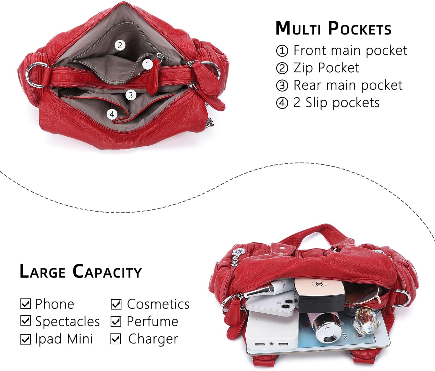 Angel Kiss Purses for Women Small Hobo Shoulder Bags Vagen Leather Multi-Pocket Tote Bag with Zipper - Image 4