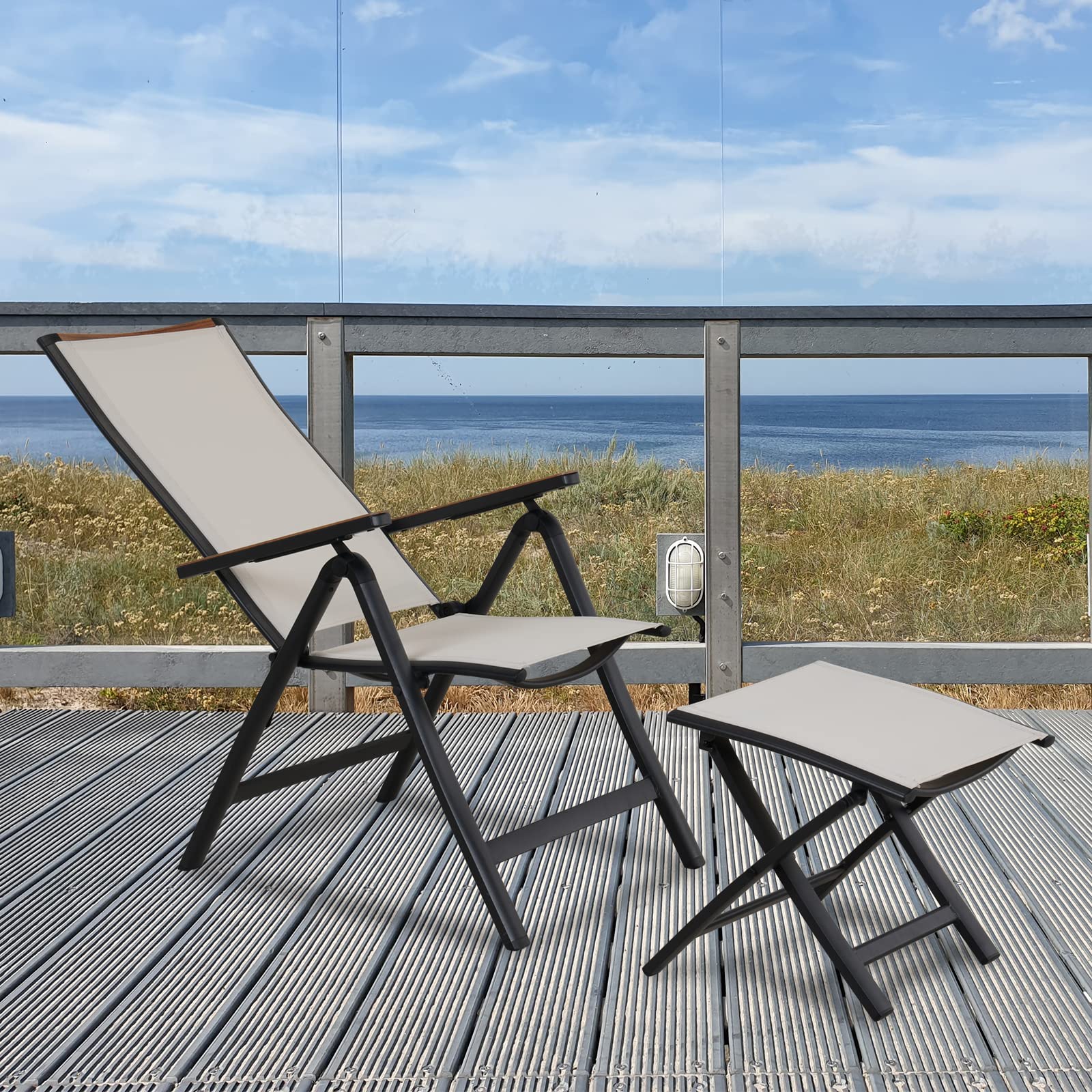 Grand patio Taburete Plegable de Aluminio, Compacta Taburete Plegable Jardín, Standalone Footrest para Pesca, Picnic, Viajes, Senderismo 40x41x45 cm(Beige)
