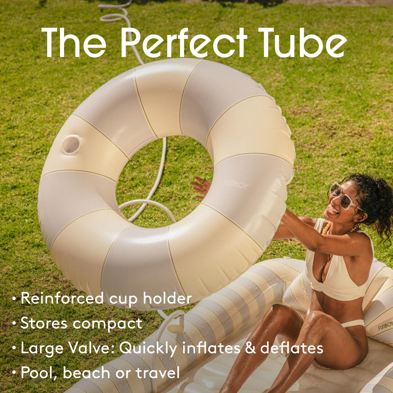 FUNBOY Flotteur de Piscine Gonflable à Rayures géantes avec Porte-gobelet, Chambre à air pour Adulte de 122 cm