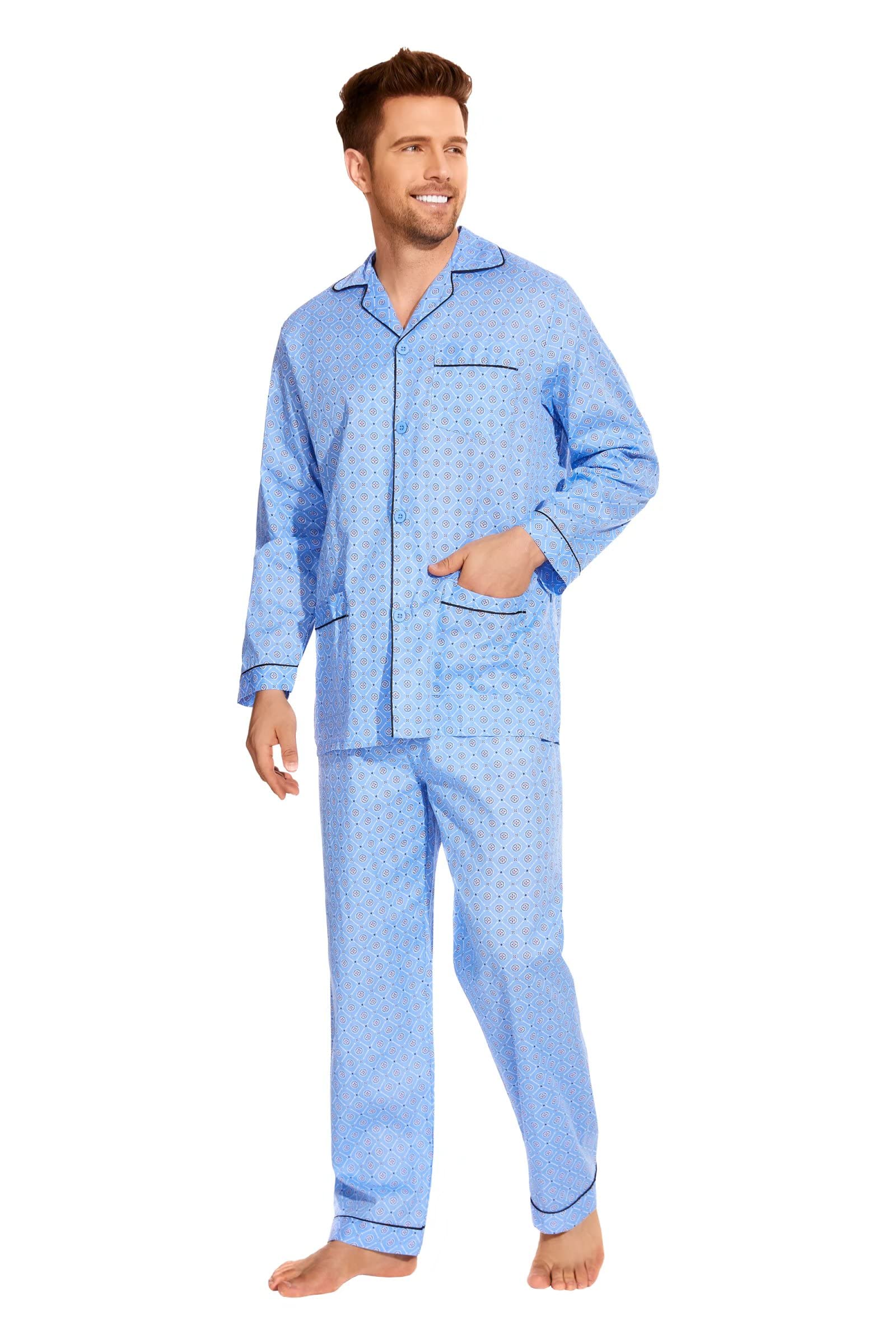 Amaxer Pyjama à Manches Longues en Coton pour Hommes
