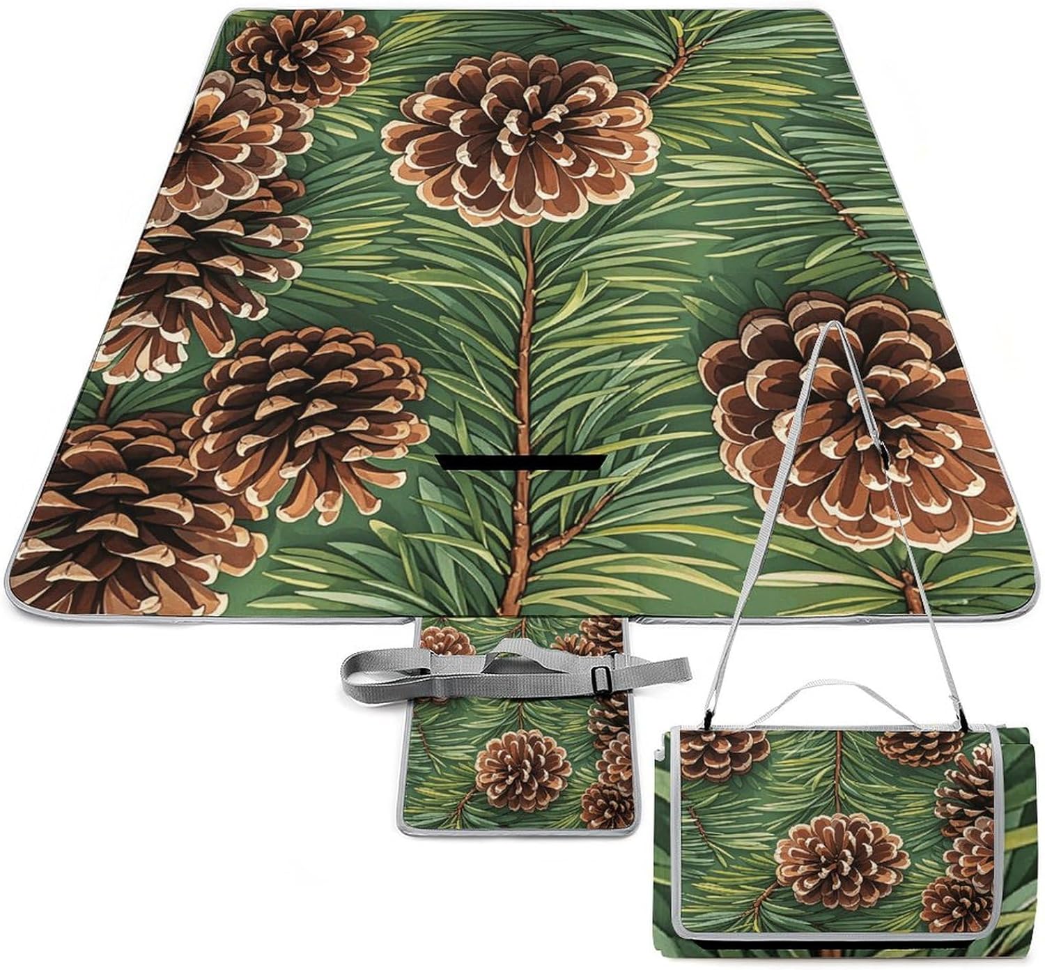 Outdoor Picnic Blanket Extra Large Beach Blanket Waterproof Picnic Mat Pine Cone Border Camping Blanket Portable with Carry Strap Park Blanket for Grass Camping Park