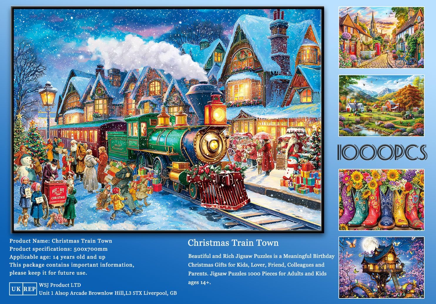 Christmas Puzzles 1000 Pieces for Adults - Christmas Train Town-Jigsaw Puzzles for Adults Winter Snow Scene Cheer Jigsaw Puzzle 1000 Piece