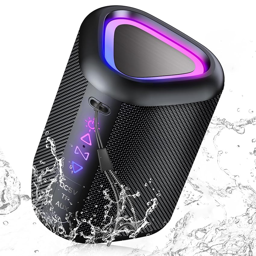 aowoka 2025 Cassa Bluetooth Portatili Senza Fili con Luce Led, Bluetooth 5.4, 24 Ore, Altoparlante Bluetooth Bassi Potente, Impermeabile IPX7, Speaker da Esterno per Viaggi, Sport, Feste, Ciclismo