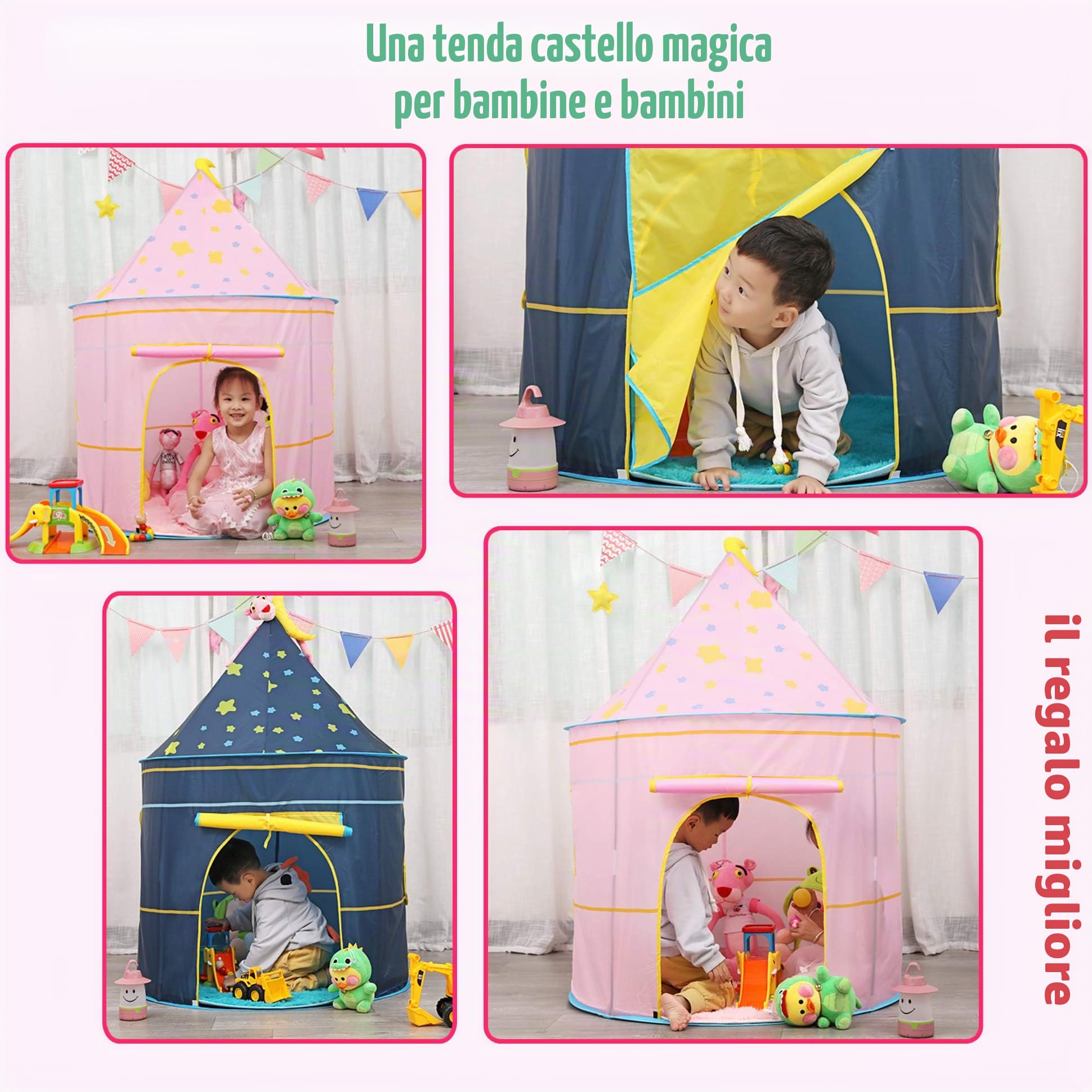 Tenda per Bambini Casetta da Giardino per Bambini,casa dei Giochi Po-up, Incluso luci a stella,Certificato EN71, Toy Tenda per ragazzi e ragazze,Regalo per Bambini(Moon Blue)