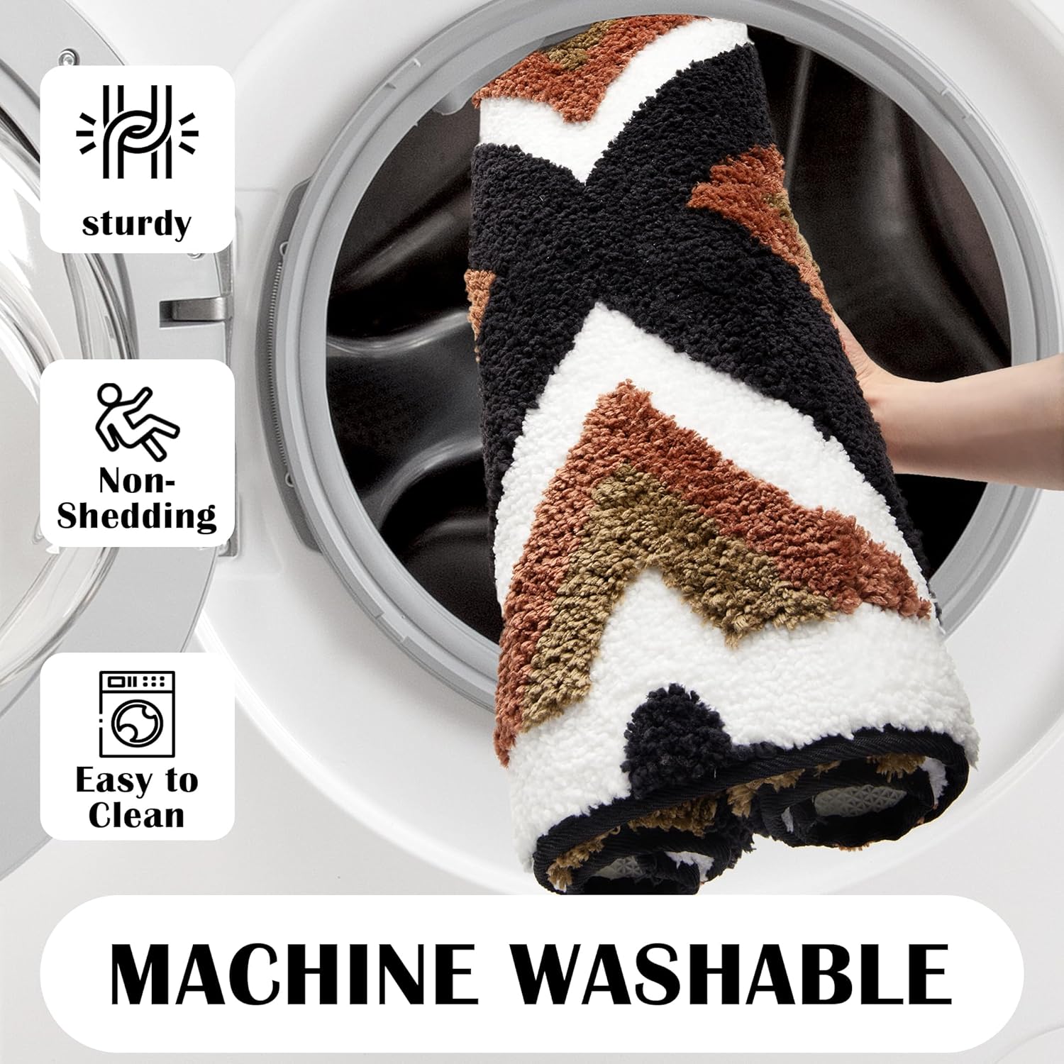 Tyrot Boho Long Bathroom Rugs Runner Non Slip Washable Western Aztec Bath Mats Rugs for Bathroom Hallway Plush Soft Absorbent Farmhouse Carpet for Shower, Kitchen, 20x47 inch, WhiteBrown