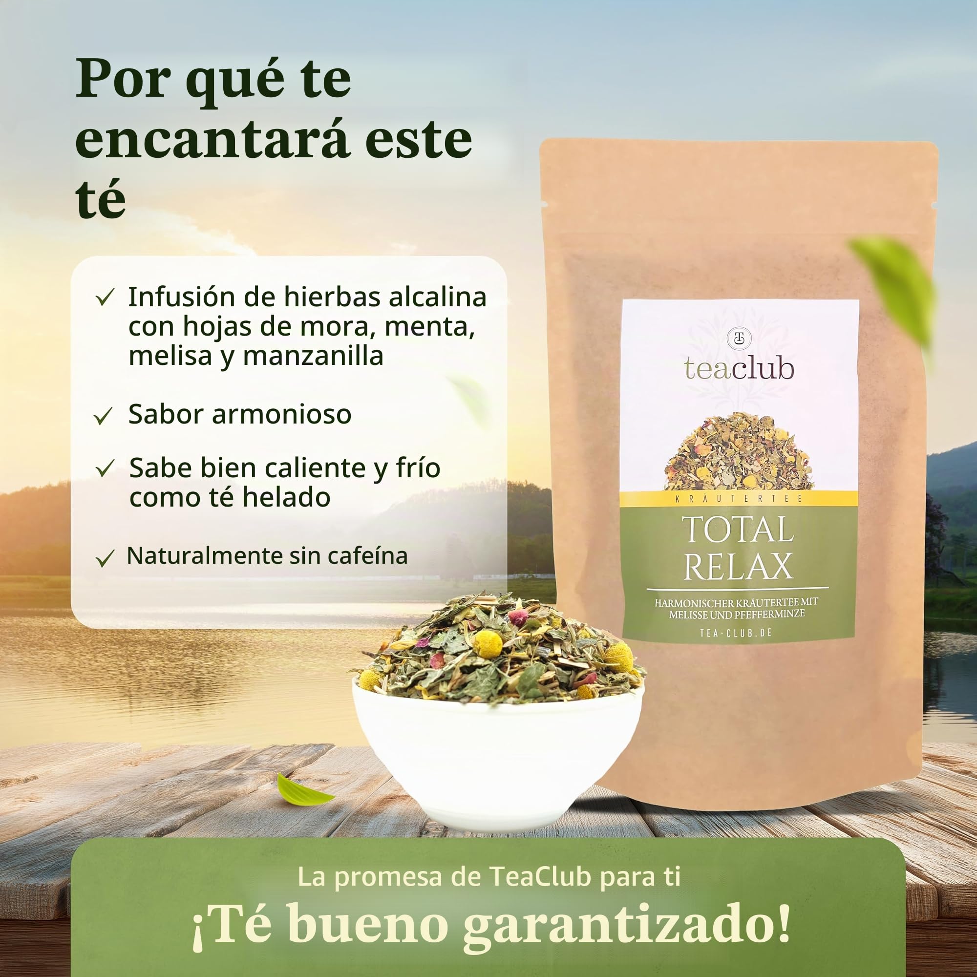 TeaClub Total Relax Infusión Básica a Granel 500g – Mezcla Hierbas | Infusión básica de bienestar con manzanilla, lavanda, melisa, citronela y menta, sin cafeína, vegana