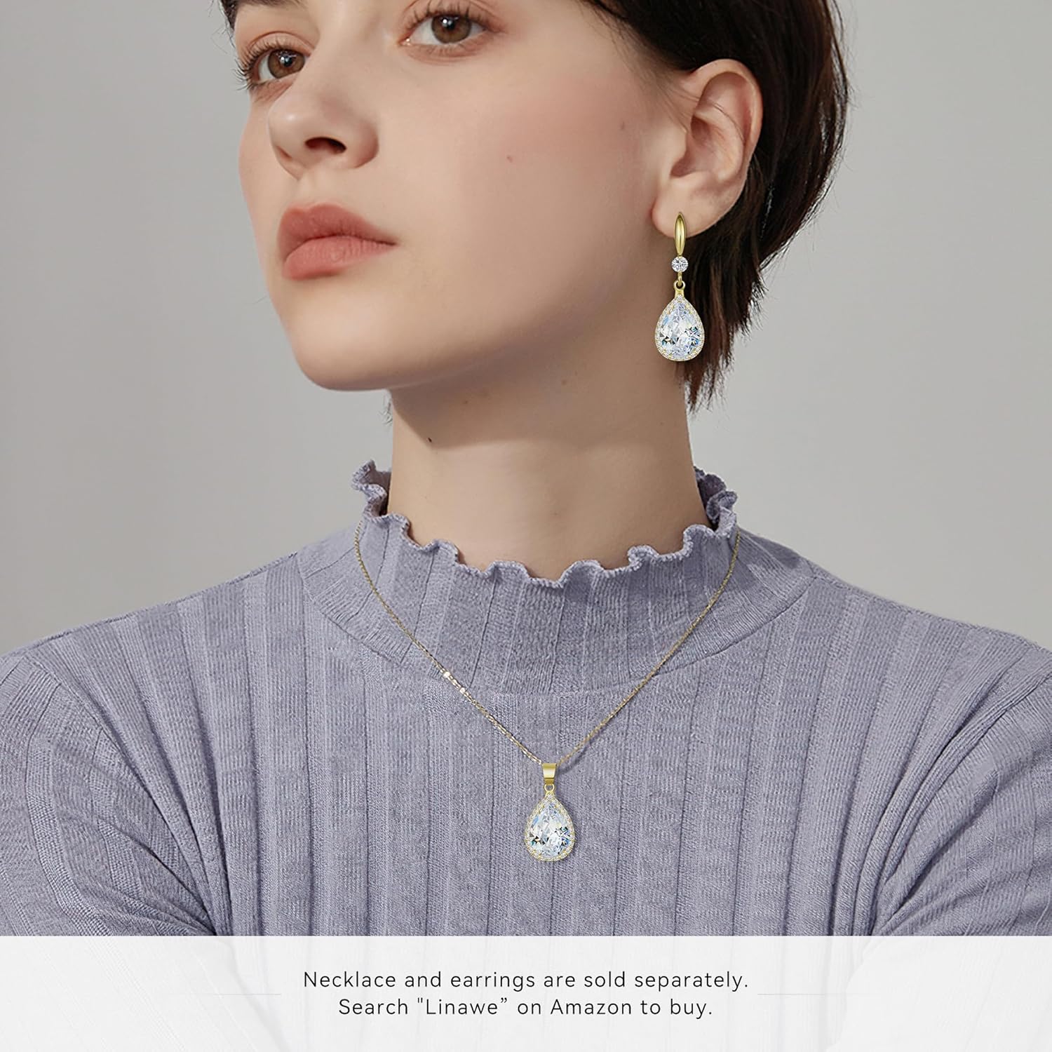 Linawe Imitation Diamond Dangle Earrings for Women Trendy, Rhinestone Drop Chandelier Earrings, Teardrop Crystal Cubic Zirconia Wedding Jewelry Set, 14K Gold/Rose Gold/Silver Tone - Image 4