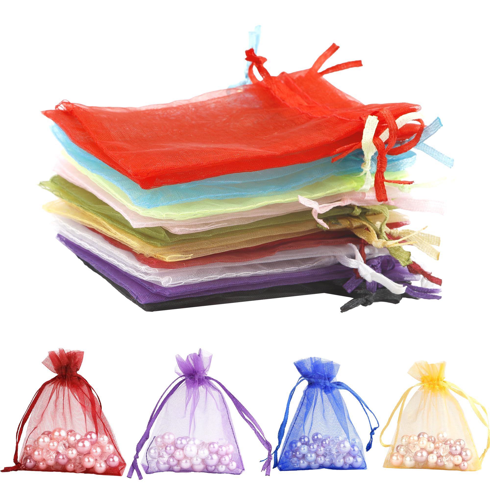 Organza Bags, Sheer Organza Bag, 50Pcs,Small Organza Bags with Drawstring 3 x 4 inch, Jewelry Gift Bags, Mesh Party Wedding Favor Bags Mini Candy Bags for Christmas Party, Mix Color