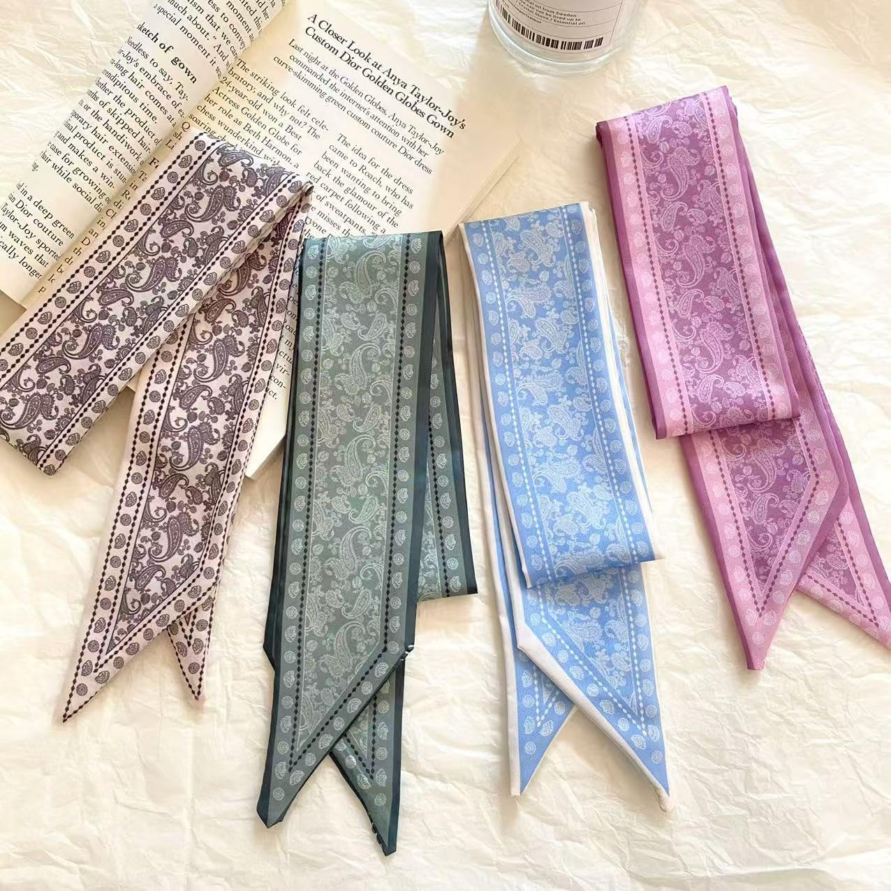 24PCS Fashion Scarves for Women Multifunctional Neck Scarves Purse Scarf Headbands for Bags Hair Accessories - Image 9