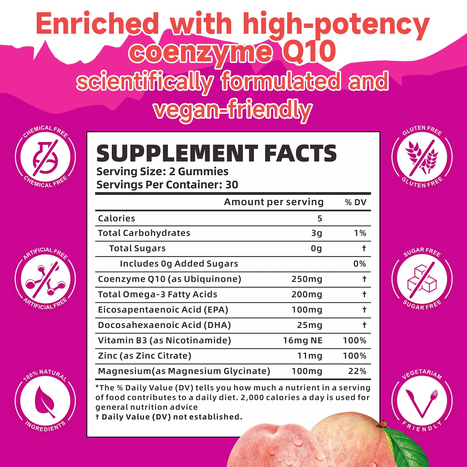 Sugar-Free CoQ10 Gummies 250mg, Plus Omega-3, Vitamin B3 & Zinc, Magnesium - High Absorption Coenzyme Q10 Supplements for Heart Health, Cellular Energy, & Antioxidant Support, 60 Count — Amazon image 2