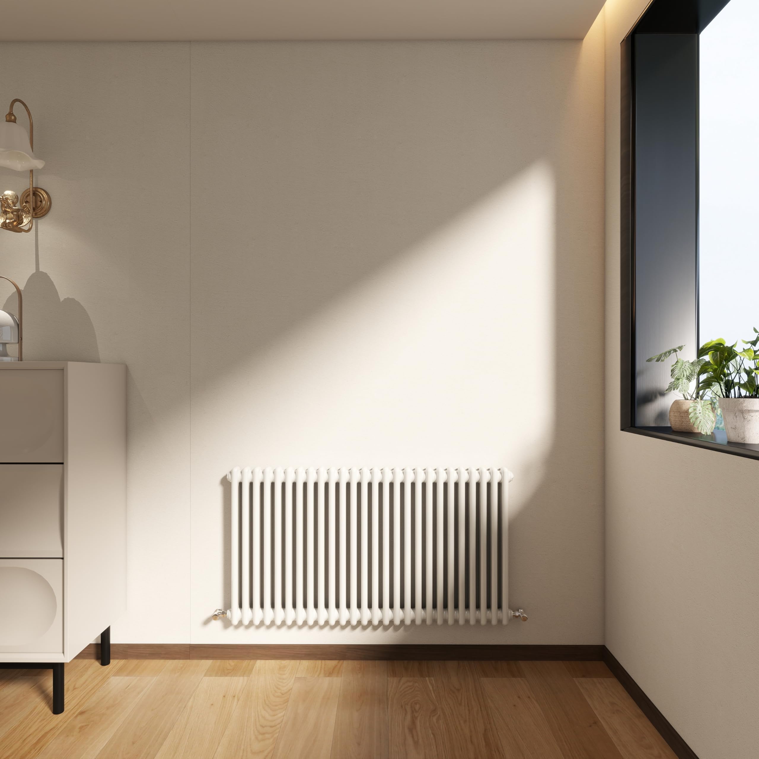 Stech Homes Gloss White Horizontal Traditional 2 Column Cast Iron Radiator, 600X1190mm Designer Cast Iron Rads, Radiators Wall Mounted Heater For Bedroom/Living Room, Central Heating Rad, Hall Radiator