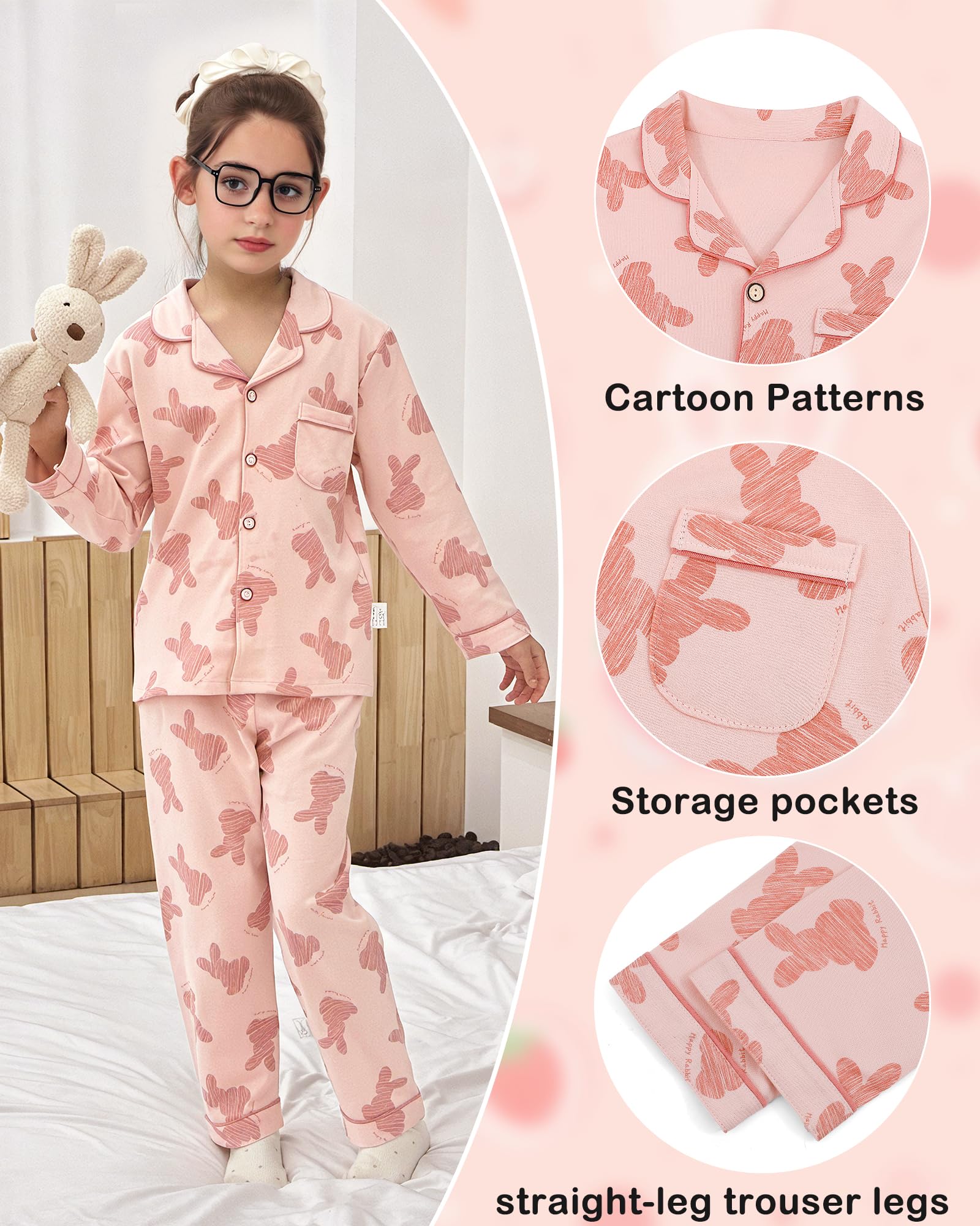 KAKU NANU Pyjama Enfant Coton 2-11 Ans Fille Garcon– Lot de 2 Pyjamas Longs Manches Doux et Respirant pour Enfant – Vêtement de Nuit Boutonné (Uni ou Imprimé)