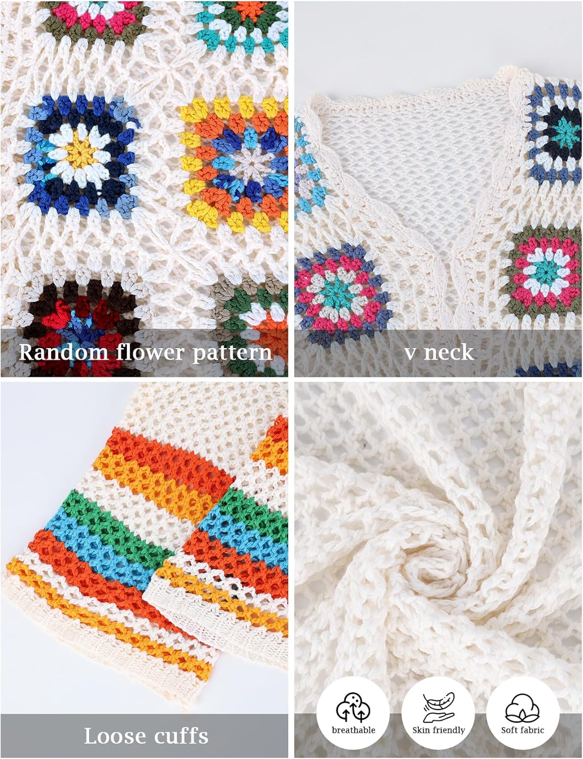 Women's Floral Crochet Cardigan Boho Hollow Out Sweater Cardigan - Image 4