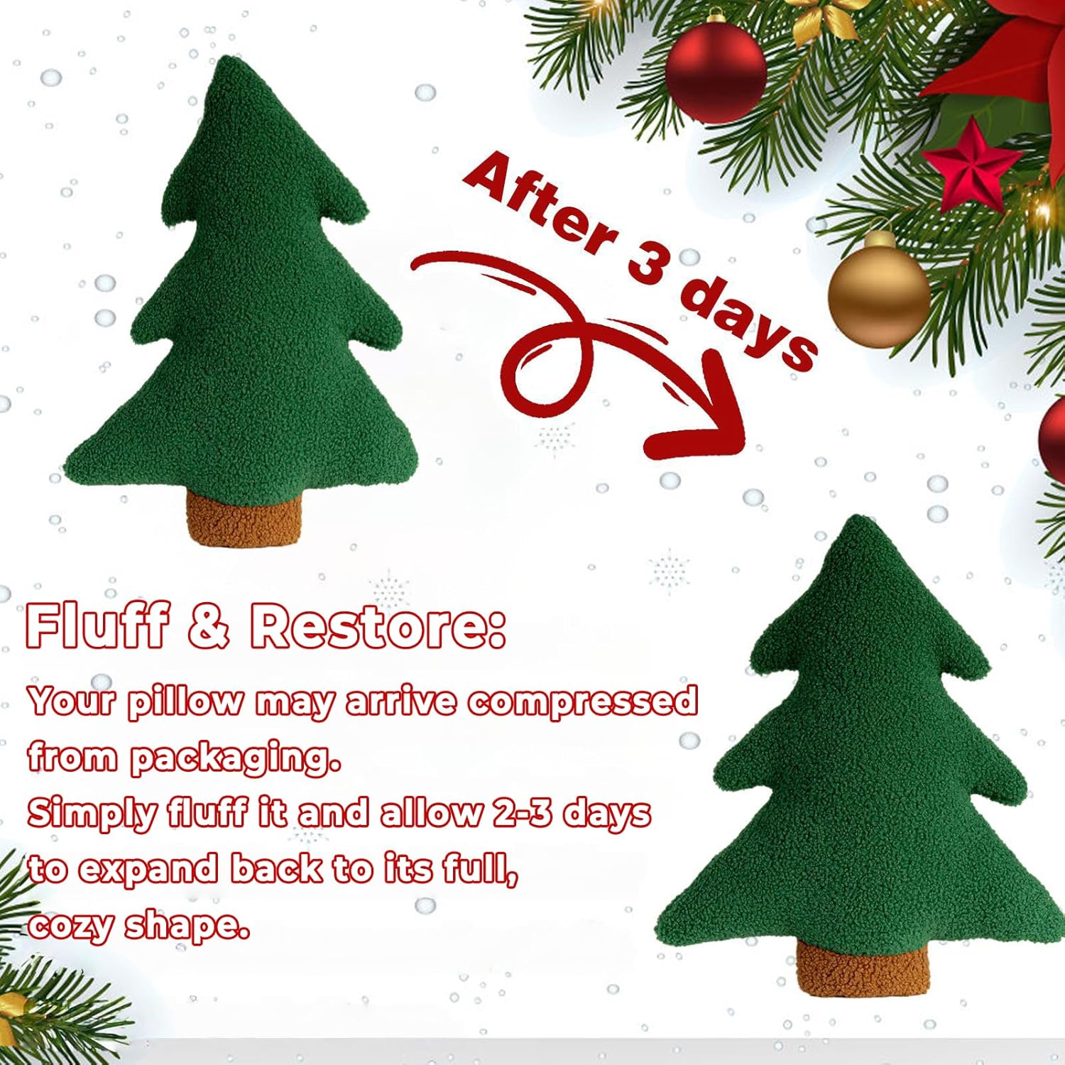 Christmas Tree Throw Pillows Cute Plush Winter Xmas Decorative Pillow Soft Stuffed Tree Shaped Cushion for Sofa Bedroom Home Party Decor (2, 17.7"x16.9")