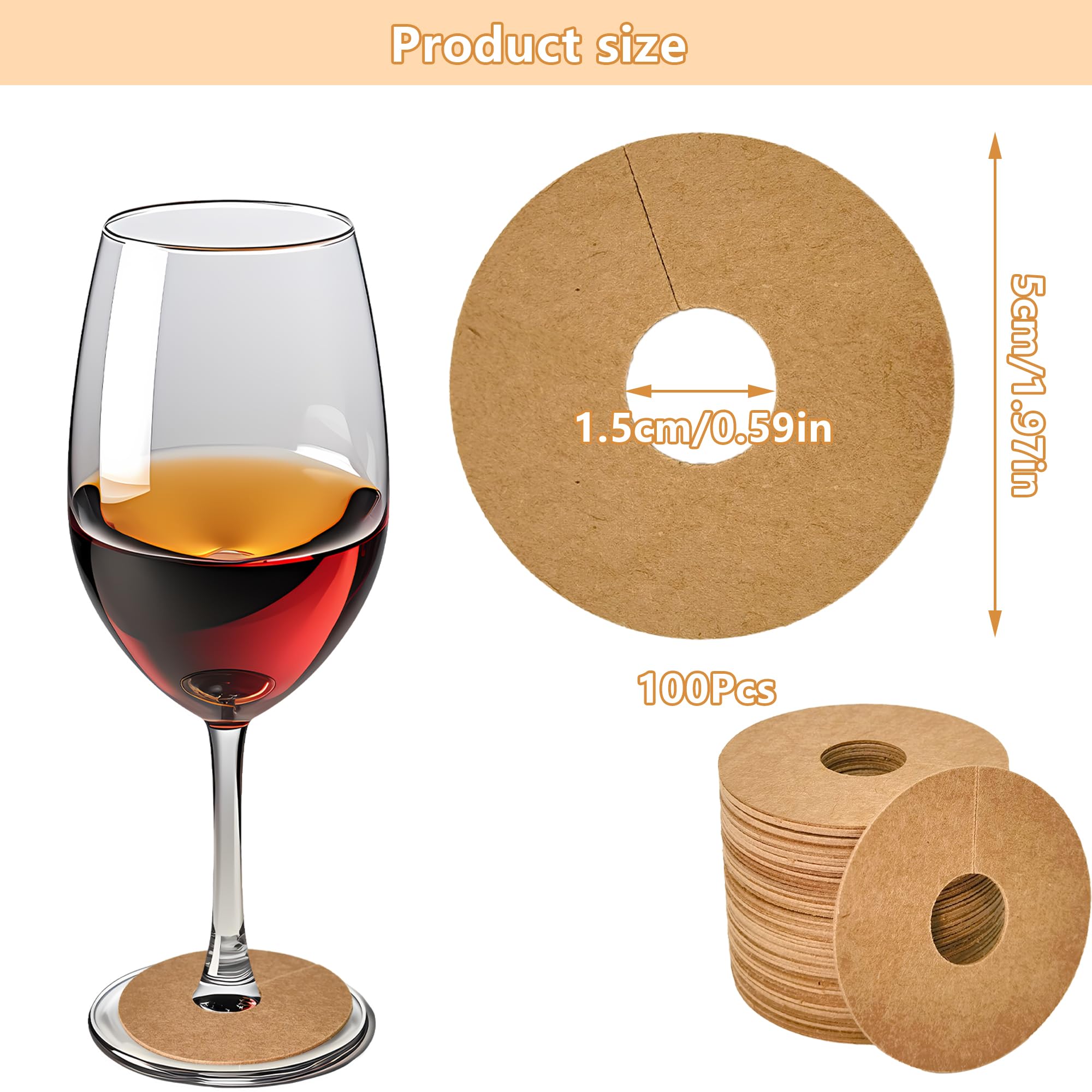 SEABABOO Wine Glasses Kraft Paper Markers Pack of 100 Wine Glasses Label Glass Marker Red Wine Glass Marker Wine Glass Label Identification for Party Wine Glass Wine Cocktail Champagne 5 CM - Image 2