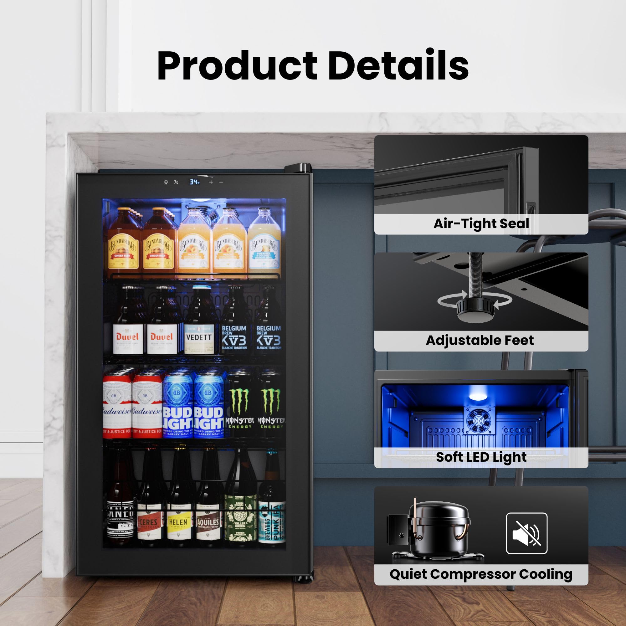 YEEGO Beverage Refrigerator, 130-Can Mini Fridge With Glass Door, Adjustable Shelves & Digital Temperature Control For Soda, Beer, And Wine – Suitable For Home Or Office Use on Fridge.com - View 6