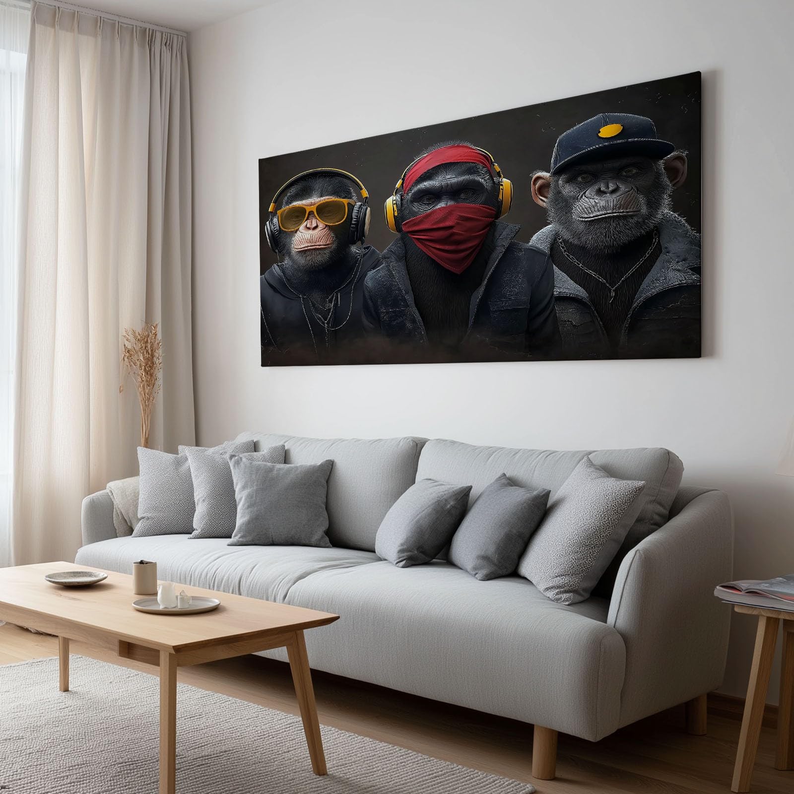 Générique Impression sur Toile avec Cadre en Bois Photo Peinture 70x50 cm Tableau Decoration Murale Salle de Jeux Gaming Chambre Garçon, Art Moderne Street Art Moderne Imprimé Animal Singe