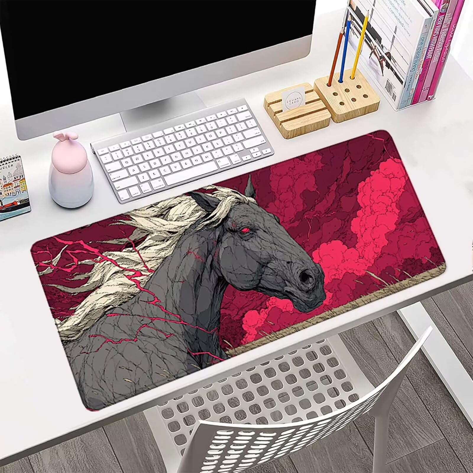 Podkładka pod mysz XXL 1500 x 800 mm, wodoodporna podkładka pod mysz czarna podkładka pod mysz wzór koń akcesoria do gier 3MM zszyte krawędzie antypoślizgowa gumowa podstawa powierzchnia do biura/domu