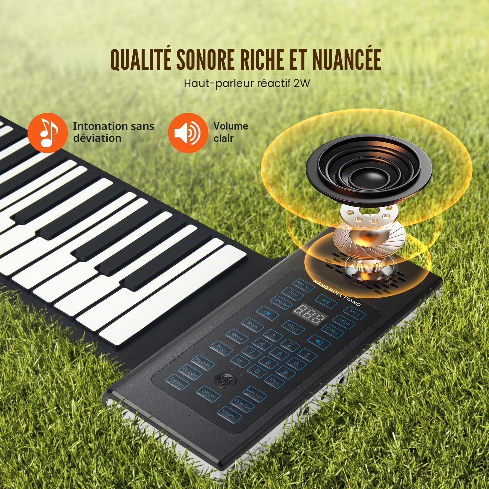 VEVOR Clavier Piano Enroulable 88 Touches, 128 Rythmes et 128 Tons, Piano Numérique Rechargeable Portable avec Haut-parleur 2 W, Ecran LED, 5 Ports, Fonction MIDI, pour Enfants, Débutants, Adultes