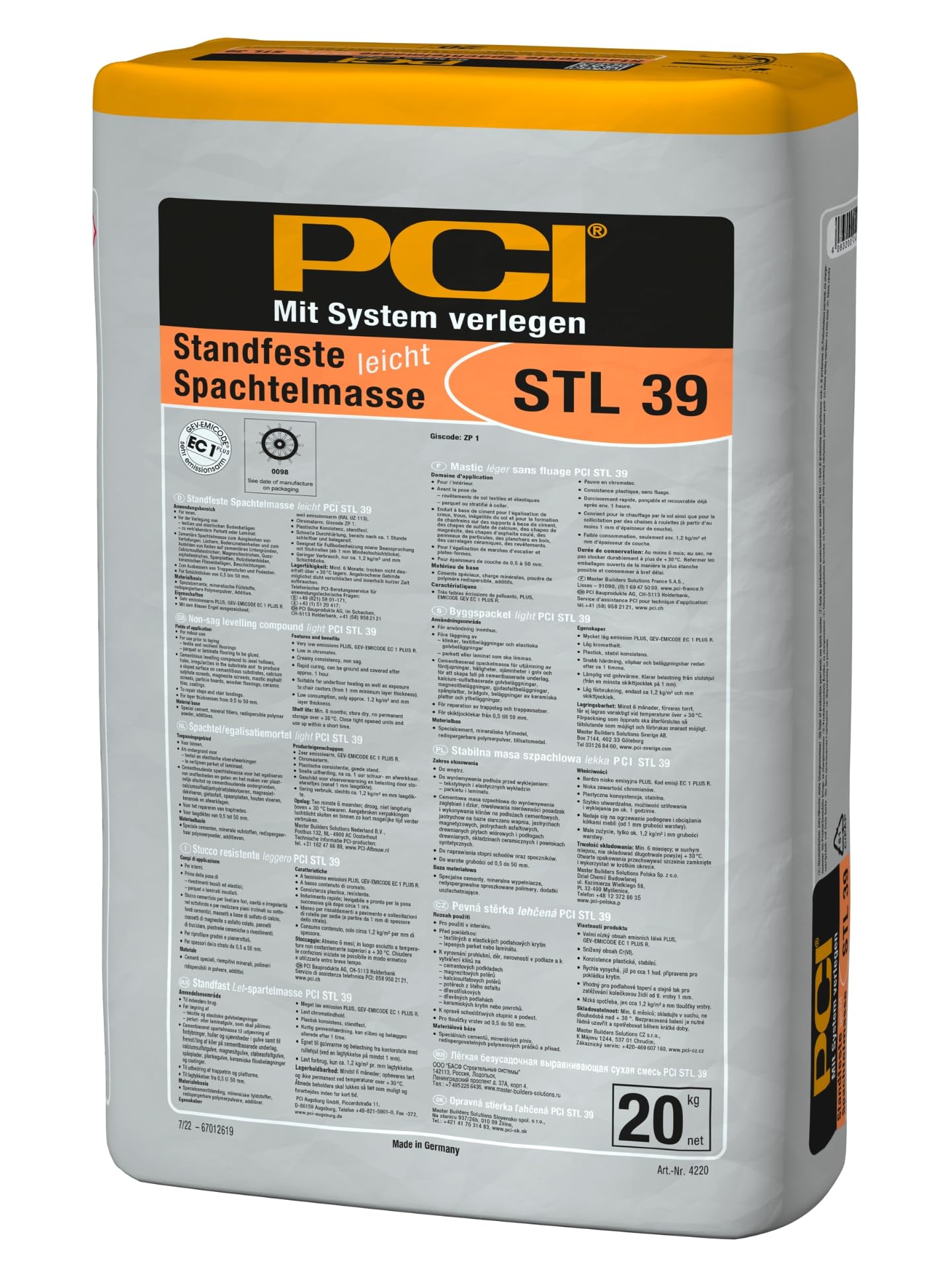 PCI STL 39 20 kg stabilna masa szpachlowa lekka do warstw o grubości od 0,5 do 50 mm Sika