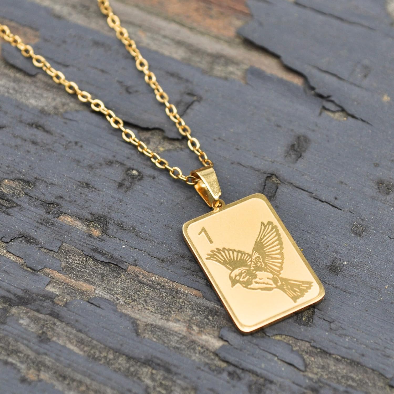 Mahjong Sparrow One Bam Bird Cheers Necklace, 16-18 Inch Adjustable Chain, No Fading Gold Plated Jewelry is the Perfect Fun Fashion Gift for Game Night, Middle & Main Mahjong Accessories