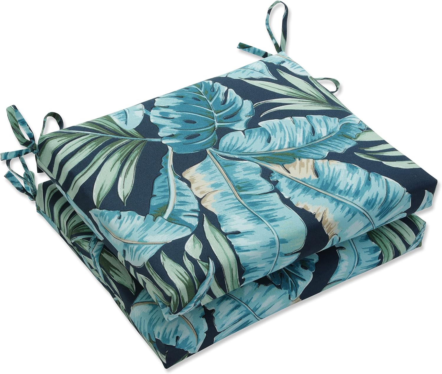 Pillow Perfect Outdoor/Indoor Square Corner Seat Cushions, 16" x 18.5", Blue Tortola Midnight 2 Count 16" x 18.5" Blue Tortola Midnight