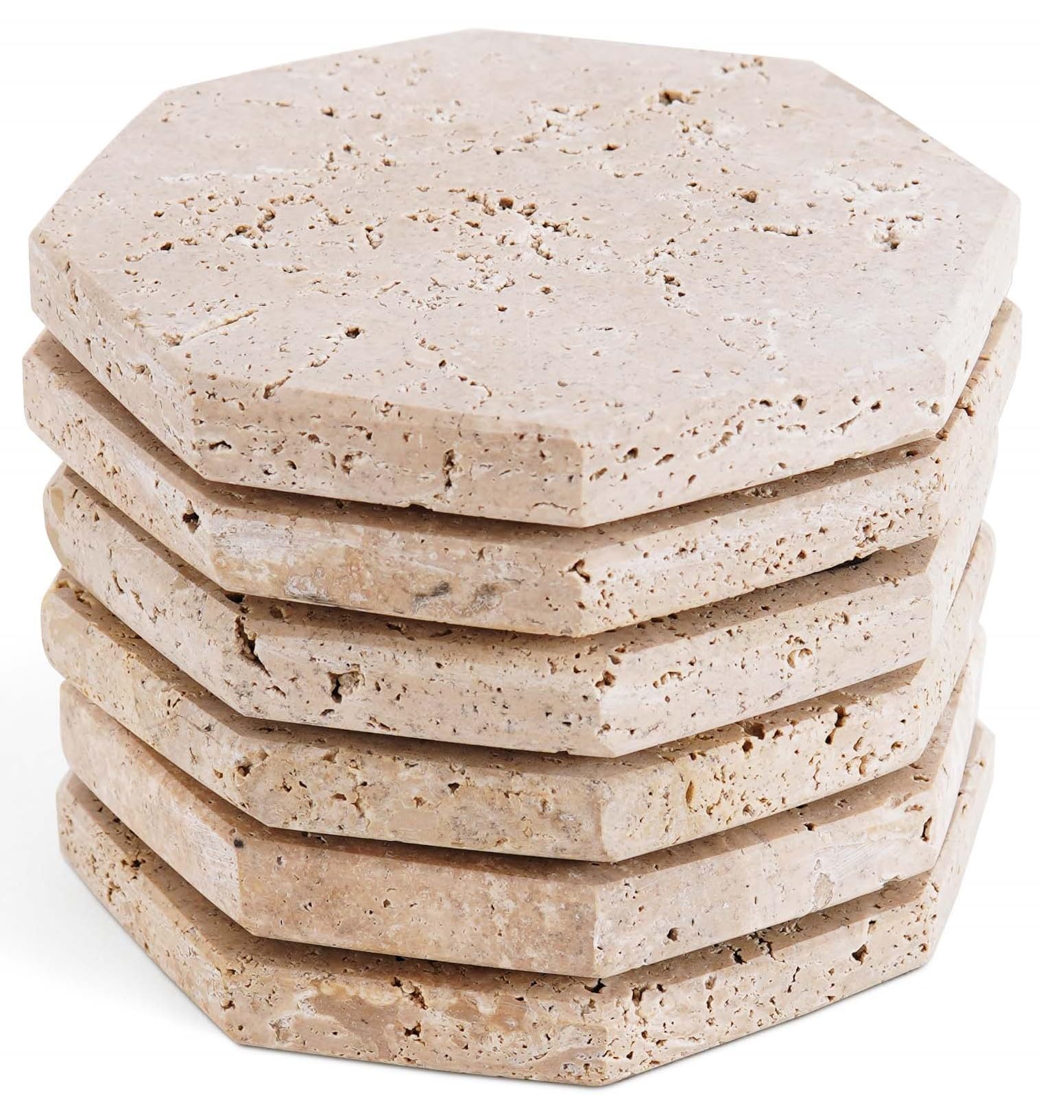 Lot De 4 Dessous De Verre En Travertin Naturel – Ronds, Épais (10x10 Cm) Avec Tampon Anti-Dérapant, Idéal Pour Bureau Et Maison