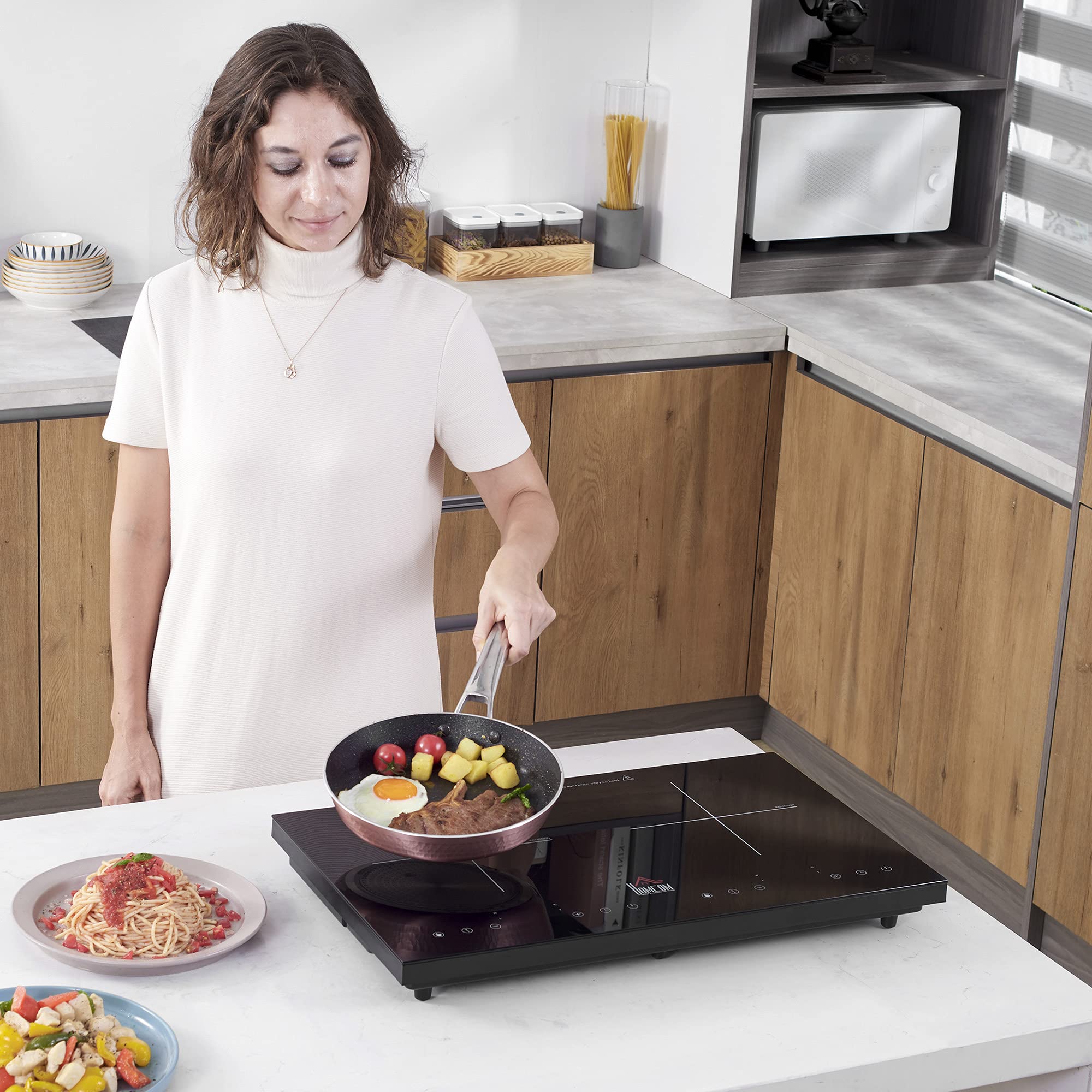 Portable Induction Hob Double Induction Cooker 2800W Twin Hot Plate Electric Cooktop with