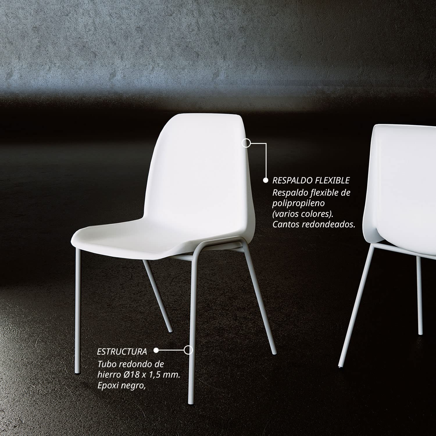 Silla de Oficina Sin Ruedas de Plástico con Estructura Metálica, Silla para Sala de Espera, Recepción, Reuniones, Conferencias, Blanco (2 Sillas)