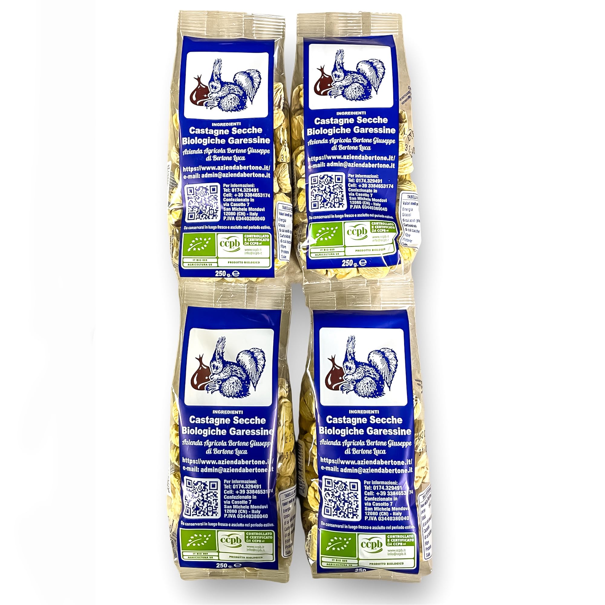 Castañas Secas Garessine Italiano Orgánico (1 Kg - 4 paquetes de 250g)