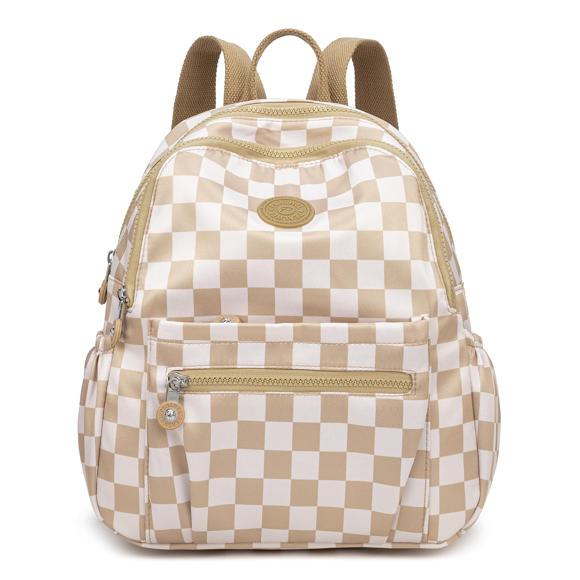 Pealwel Mini Backpack Purse for Women,Small Nylon backpacks for Ladies Backpacks Women Anti Theft Travel Bag (White&Square)