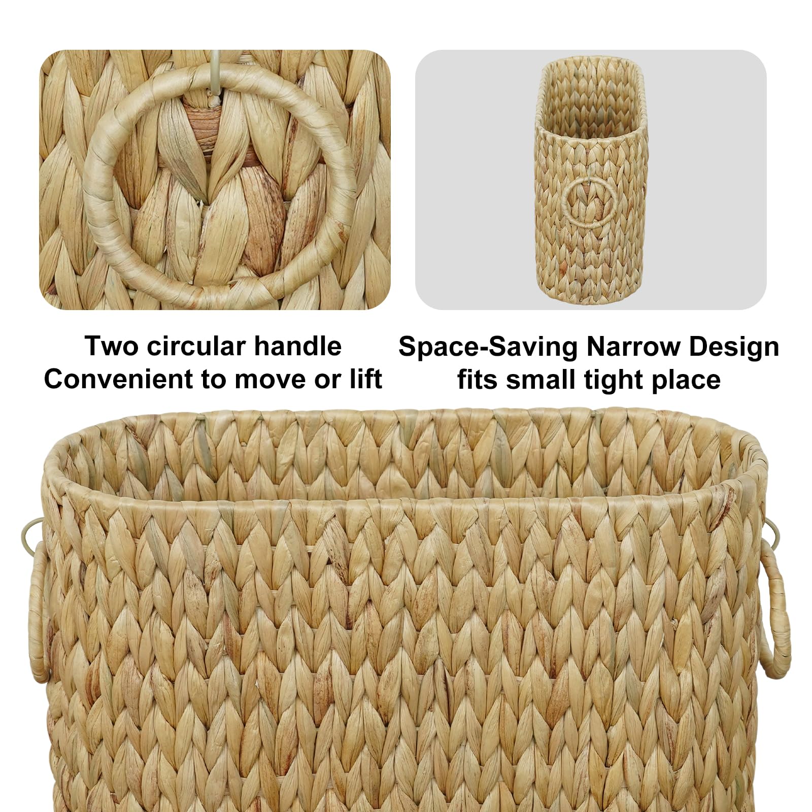 Water Hyacinth Toilet Paper Storage Basket - Holds Up To 9 Mega Rolls, Slim Design With Handle, Boho Bathroom Organizer