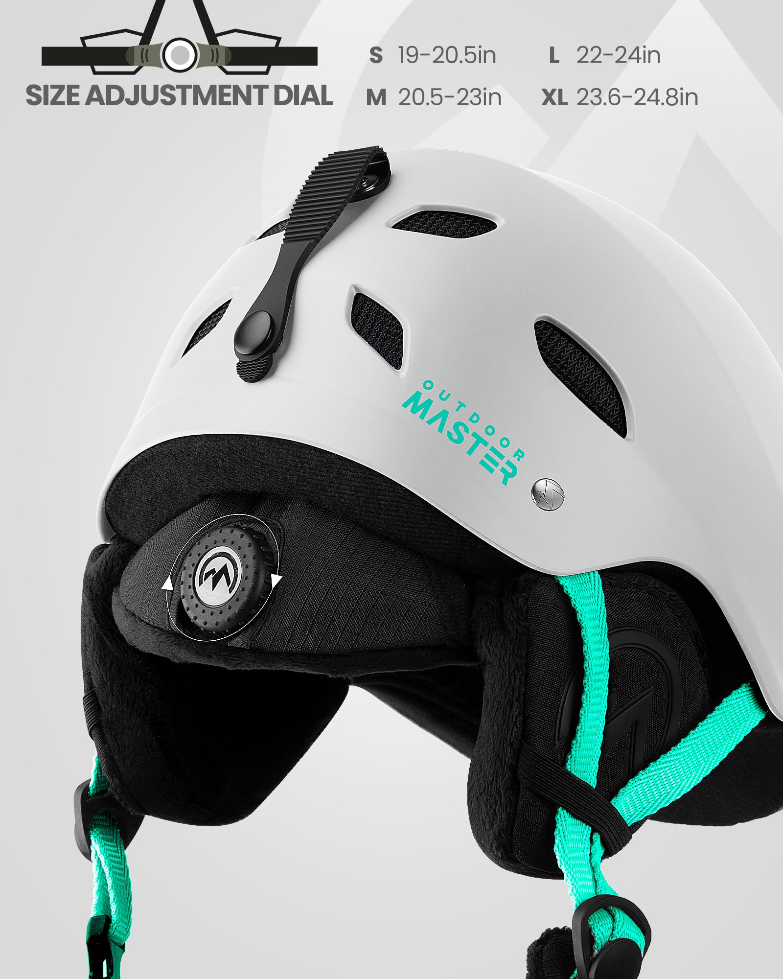 OutdoorMaster Kelvin Ski Helmet - Snowboard Helmet for Men, Women & Youth (White+Teal,M)