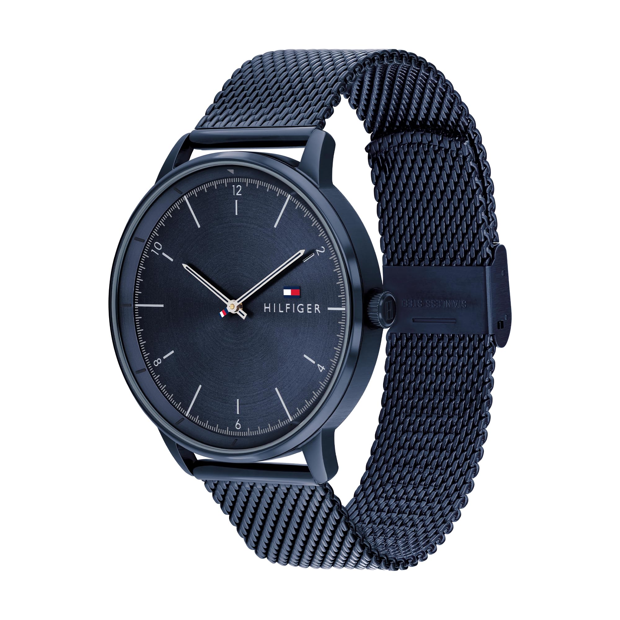 Tommy Hilfiger Orologio Analogico al Quarzo da Uomo con Cinturino in Maglia Metallica in Acciaio Inossidabile Blu