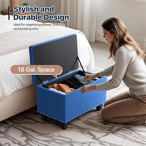 Miniatura 21 de Magshion Banco otomano de almacenamiento de 43 pulgadas, banco de almacenamiento tapizado en el extremo de la cama, reposapiés otomano grande con