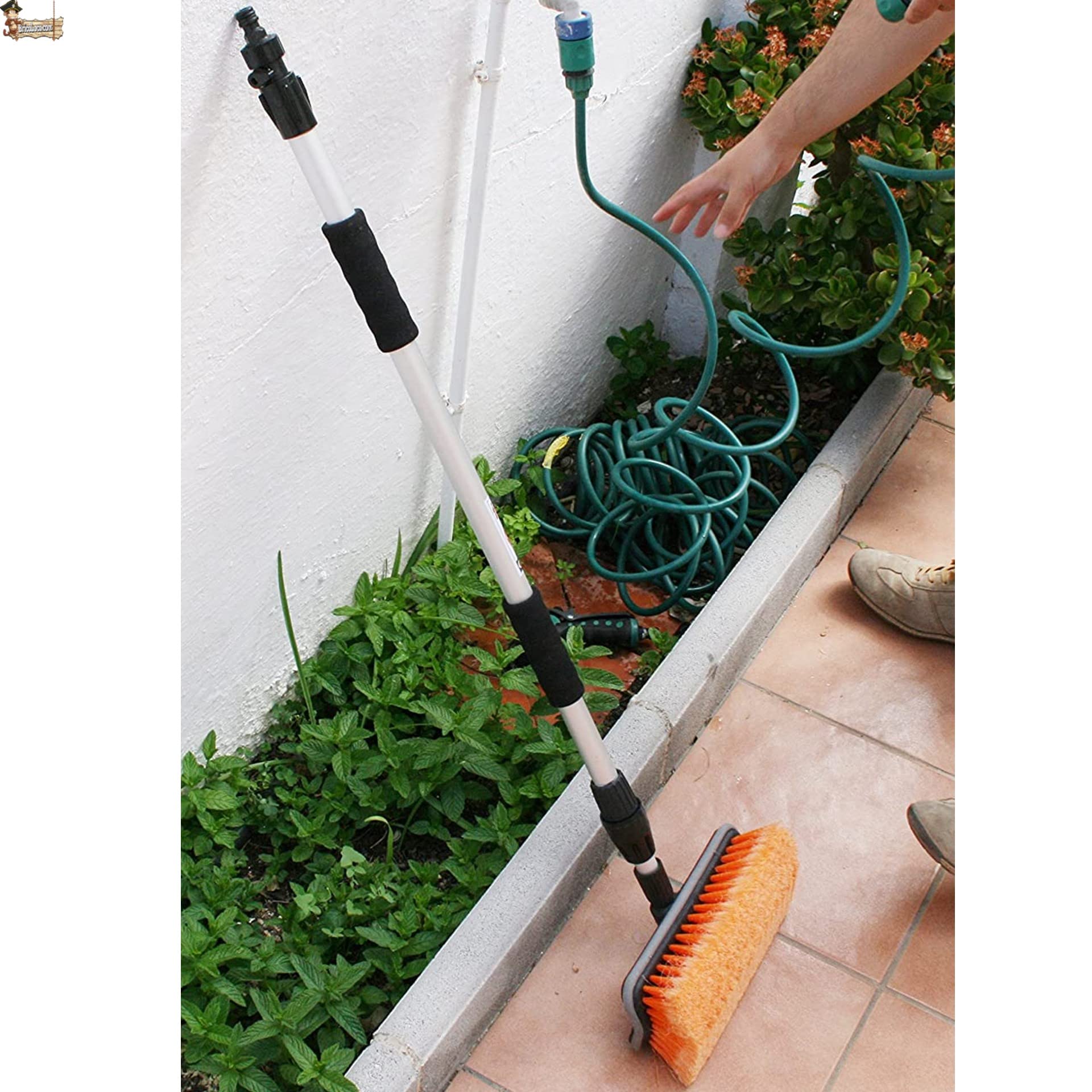 BricoLoco.com Ausziehbare Bürste zum Waschen von Auto, Haushalt, Jalousien, Wohnmobil, Terrasse, mit Wasseranschluss für Schlauch, Teleskop-Autoreiniger.